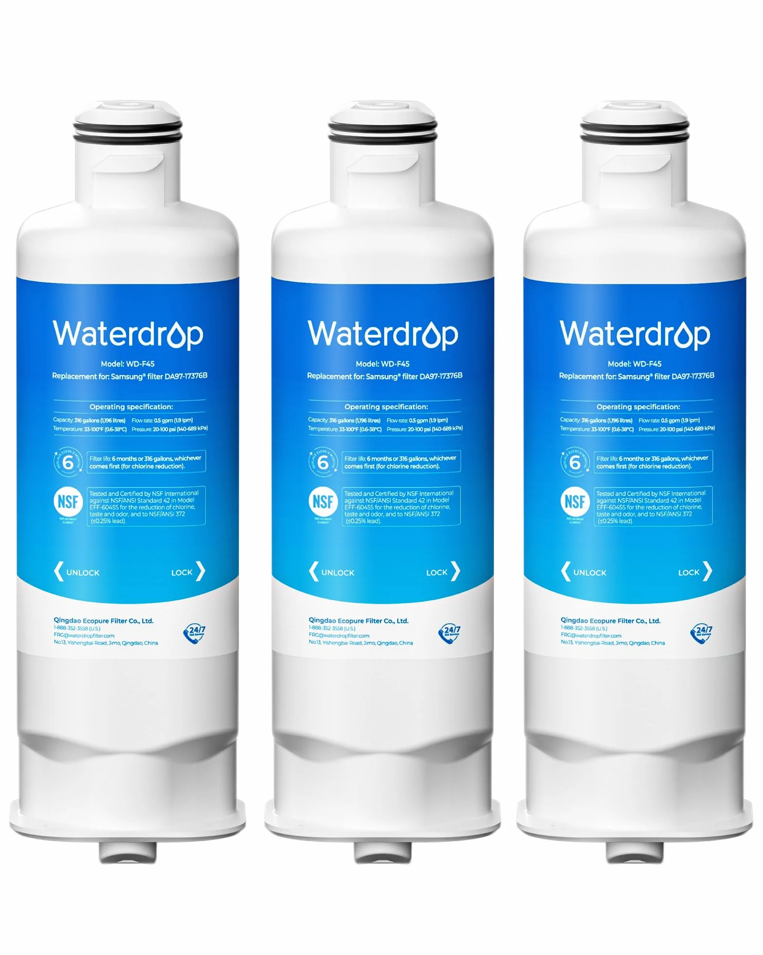 Waterdrop DA97-17376B zamiennik filtra wody do lodówki Samsung® HAF-Qin/EXP, 3 sztuki