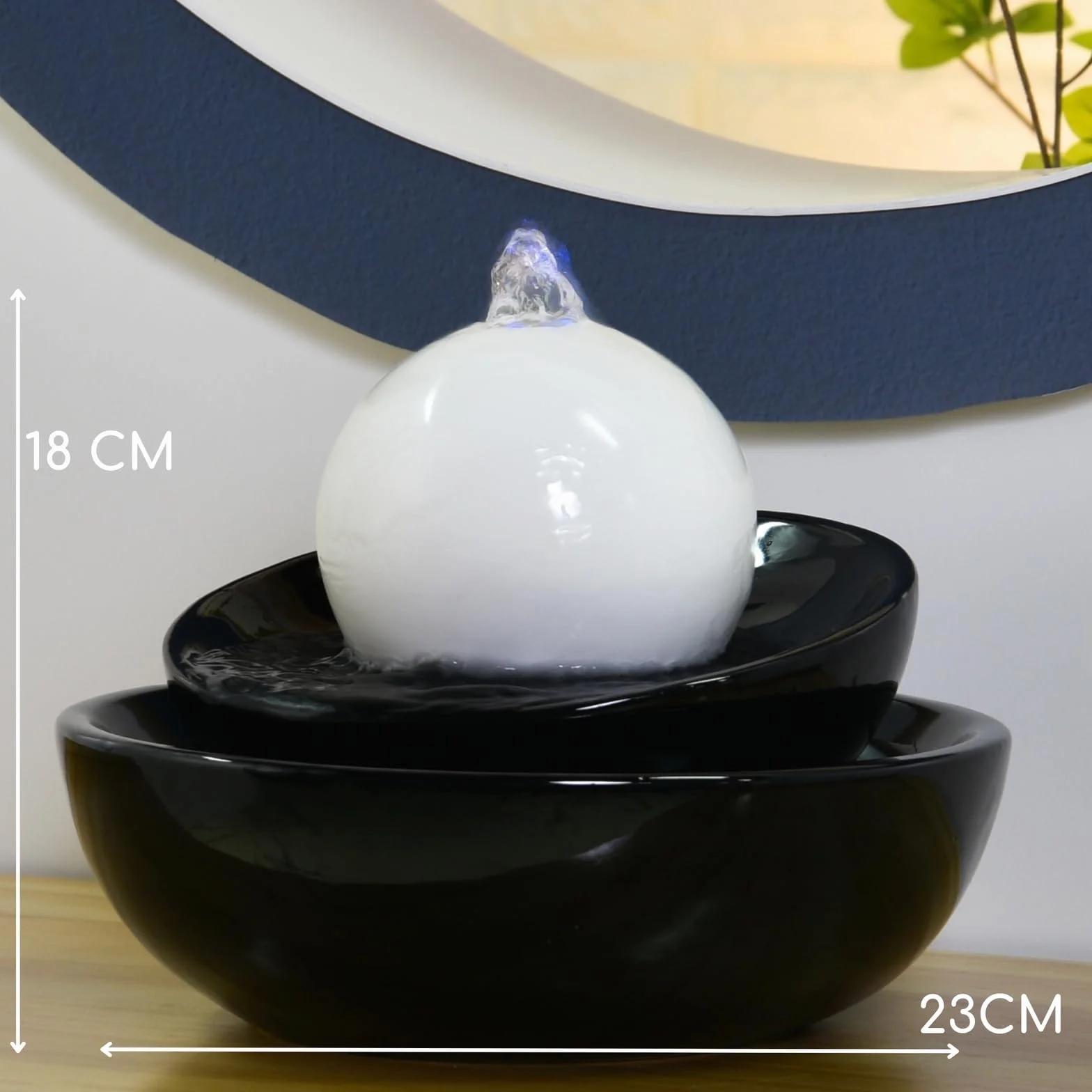 Zen'Light Zen Flow fontanna pokojowa LED ceramiczna czarno-biała 23 x 23 x 18 cm