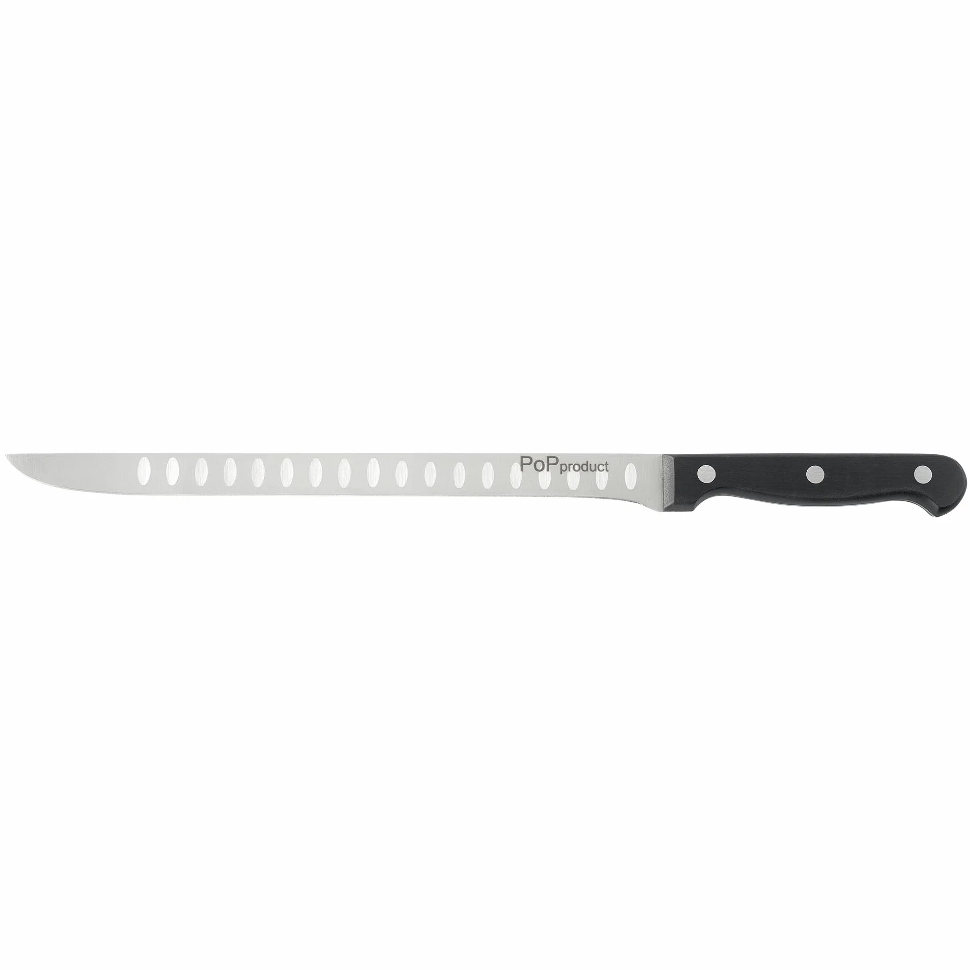 Niemiecki nóż do kucia ze stali nierdzewnej, dwustronny ząbkowany, ostrze 255 mm ze stali nierdzewnej, ergonomiczny uchwyt z polioksymetylenu i POM 120 mm.