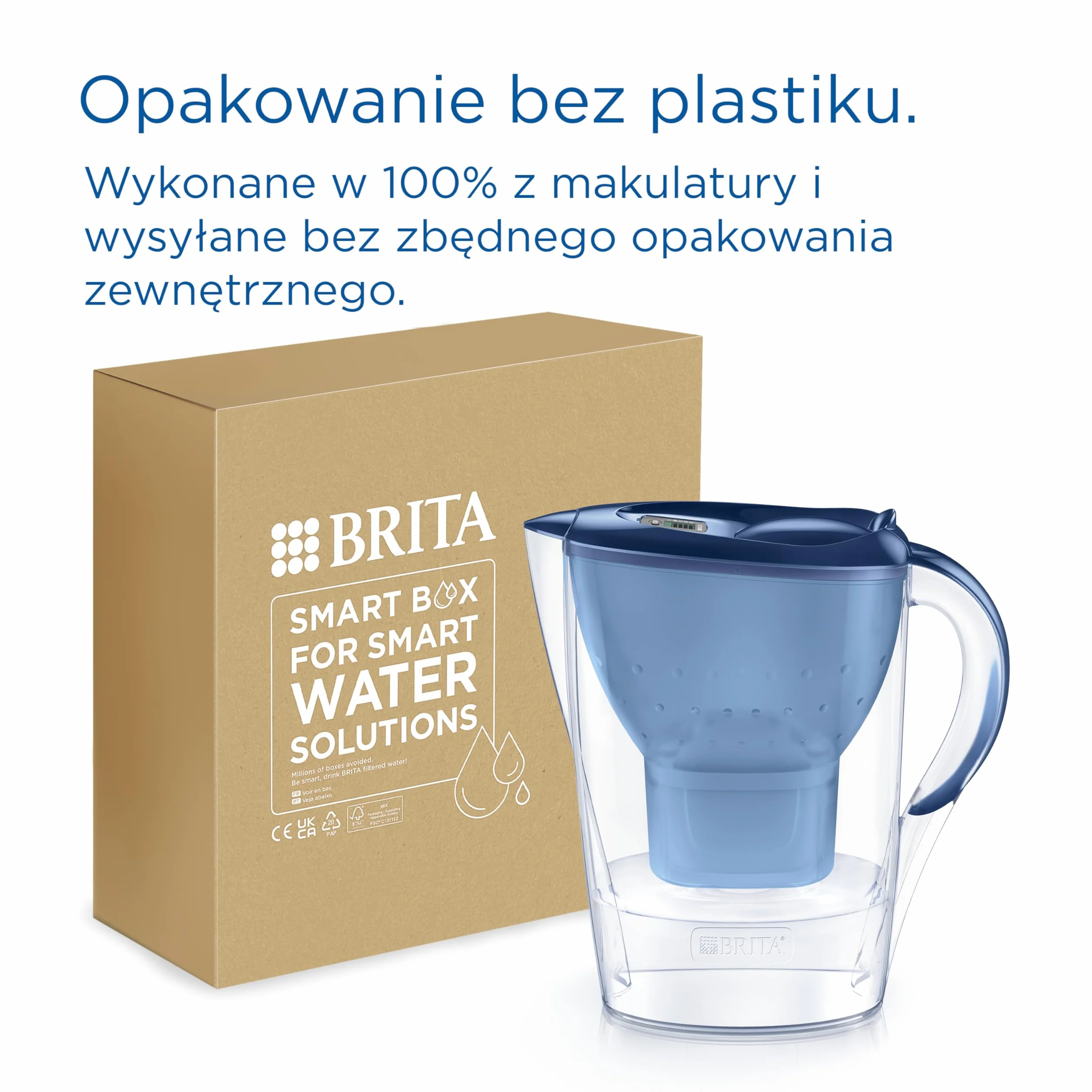 BRITA Dzbanek filtrujący Marella niebieski (2,4 l) z 3 orgyinalnymi filtrami BRITA MAXTRA PRO Pure Performance redukującymi chlor, kamień, PFAS i metale – elegancja i funkcjonalność