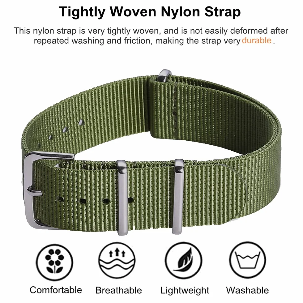 Nylonowy Pasek do Zegarka, Styl NATO, Wybór, długość i Szerokość 16mm 18mm, 20mm, 22mm 24mm, Zamienne Paski Balistyczne dla Mężczyzn i kobiet, Czarno-szary, 18mm, Wytrzymały