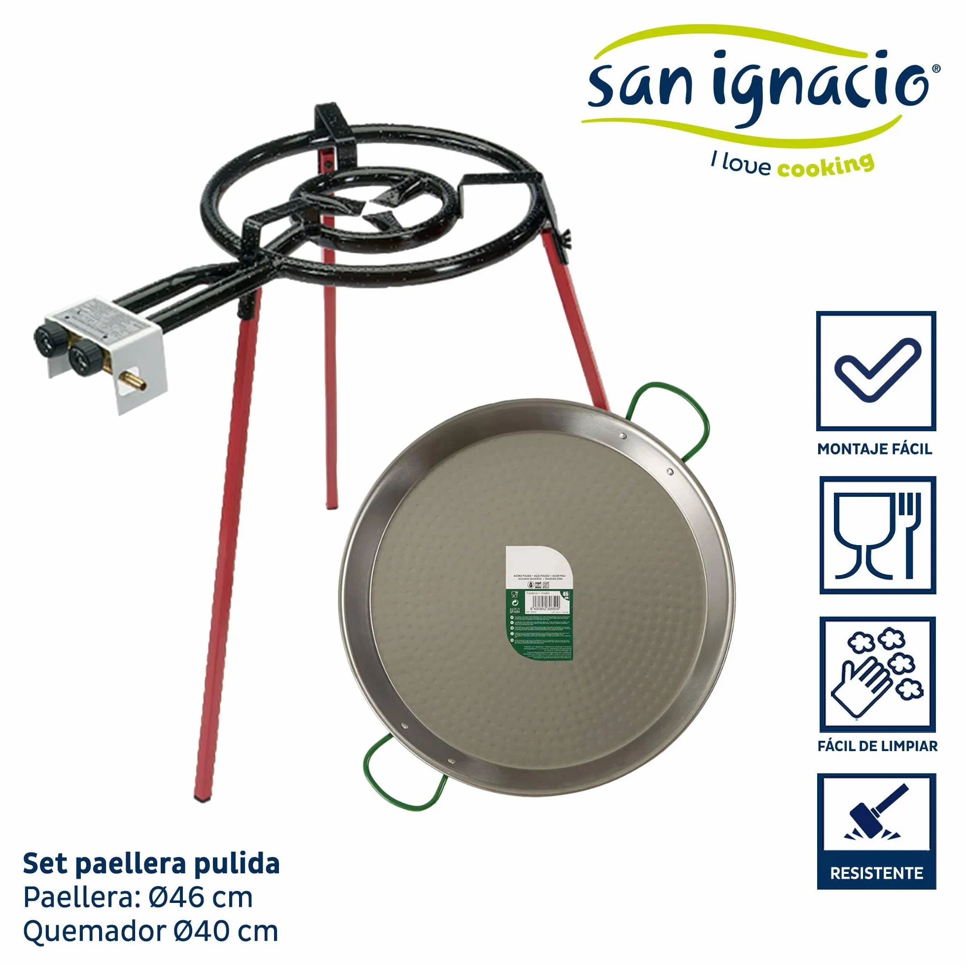 Zestaw do paelli polerowany 46cm palnik 400mm kolekcja LA DEHESA