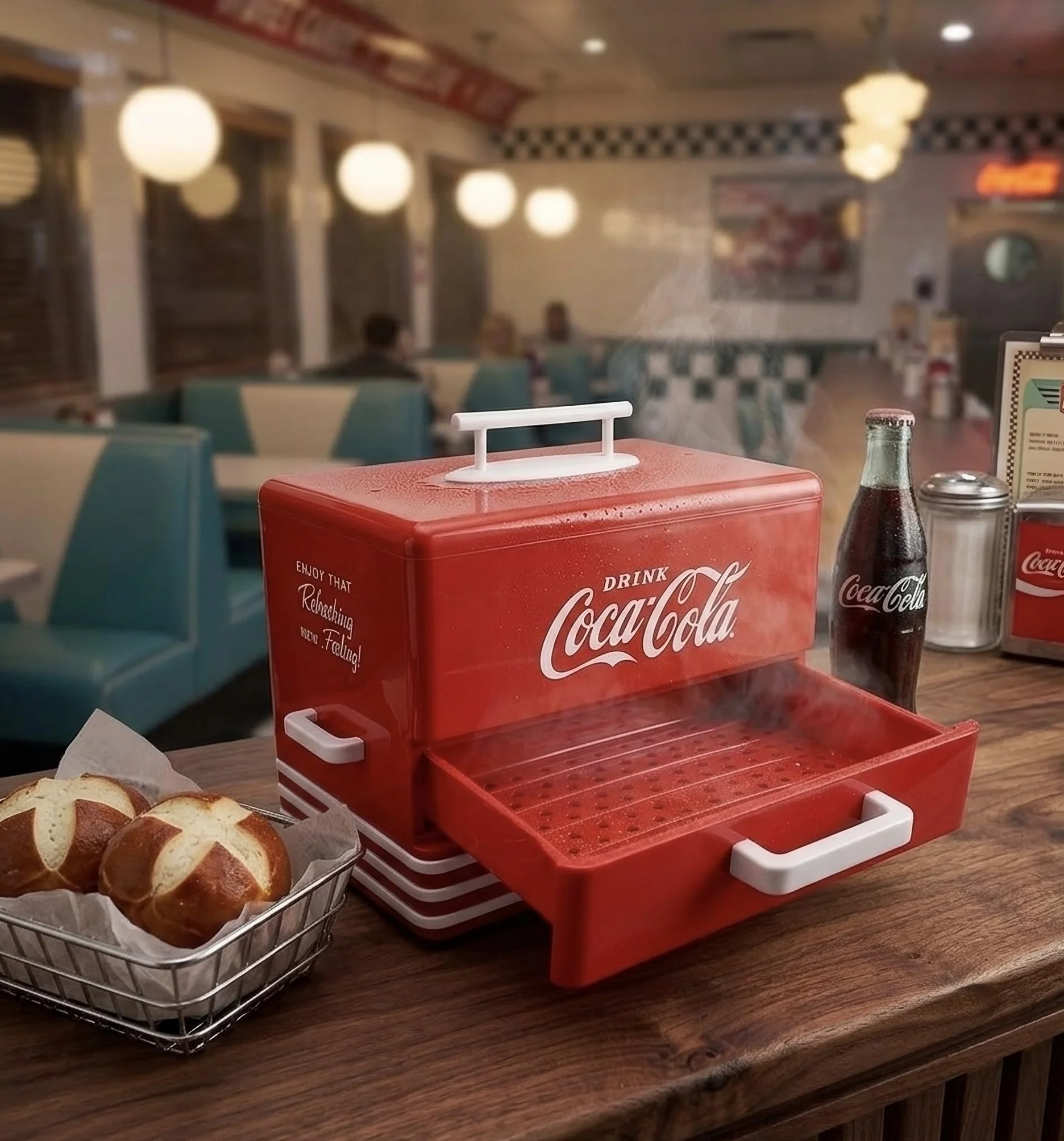 Salco Coca-Cola parowar i podgrzewacz do bułek 24 kiełbaski Hot Dog 12 bułek