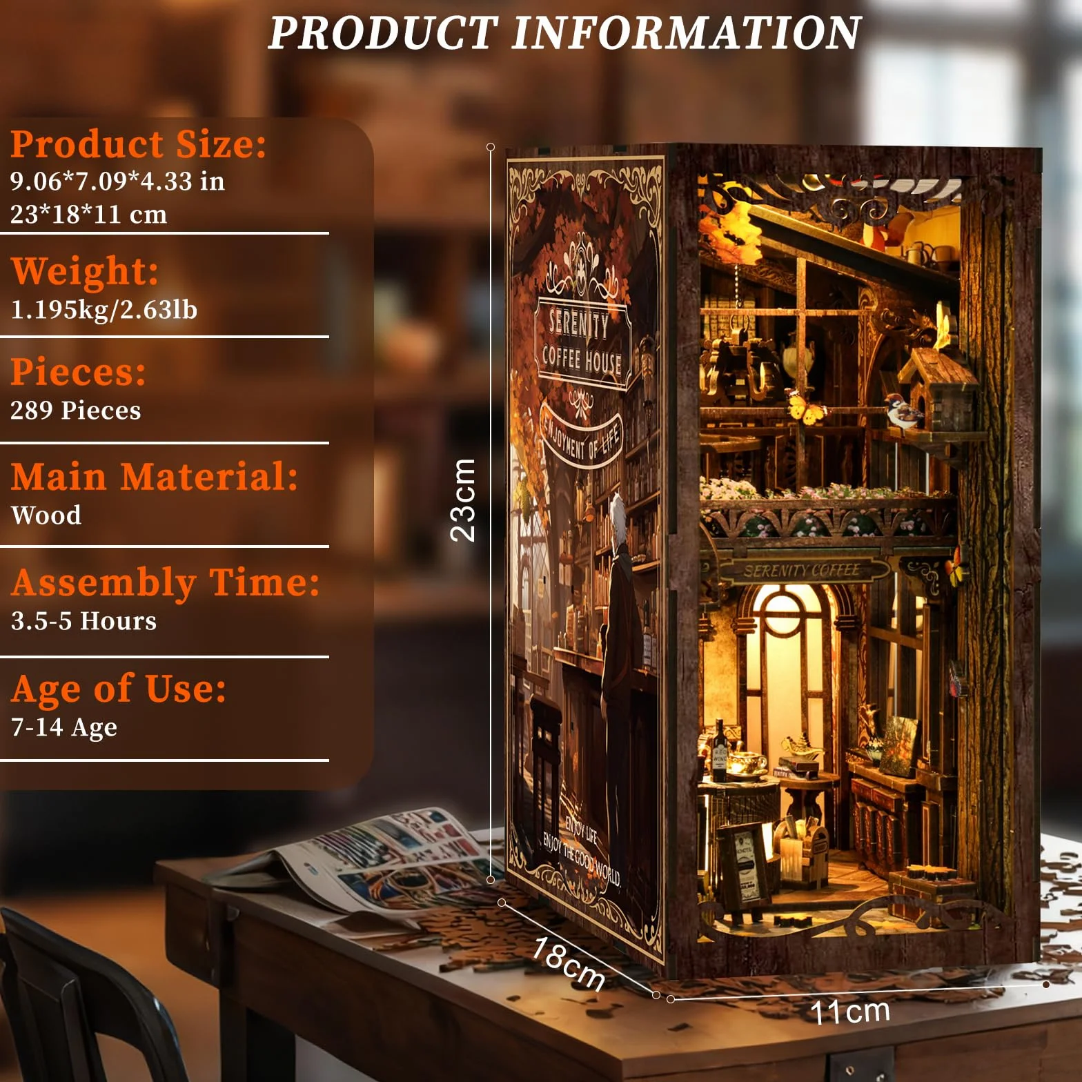 GuKKK Zestaw Book Nook DIY drewniane puzzle 3D z oświetleniem LED dekoracja półki na książki miniaturowy dom