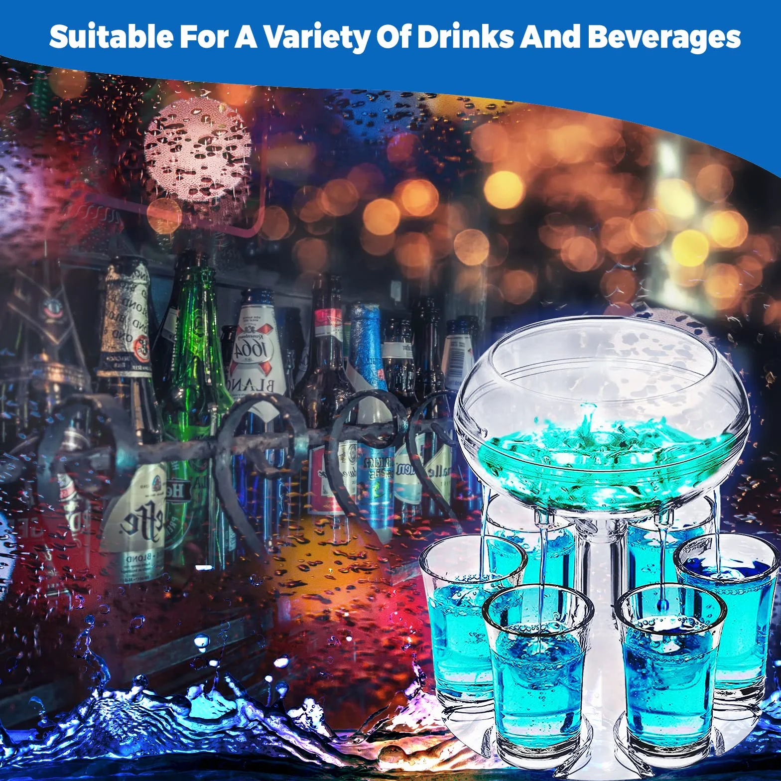 Dozownik do kieliszków z 6 kieliszkami 45 ml, zestaw, imprezowy, akrylowy, do soków, alkoholi, cydru, whisky, ginu, koktajli, zabawne akcesoria barowe i domowe, przezroczysty