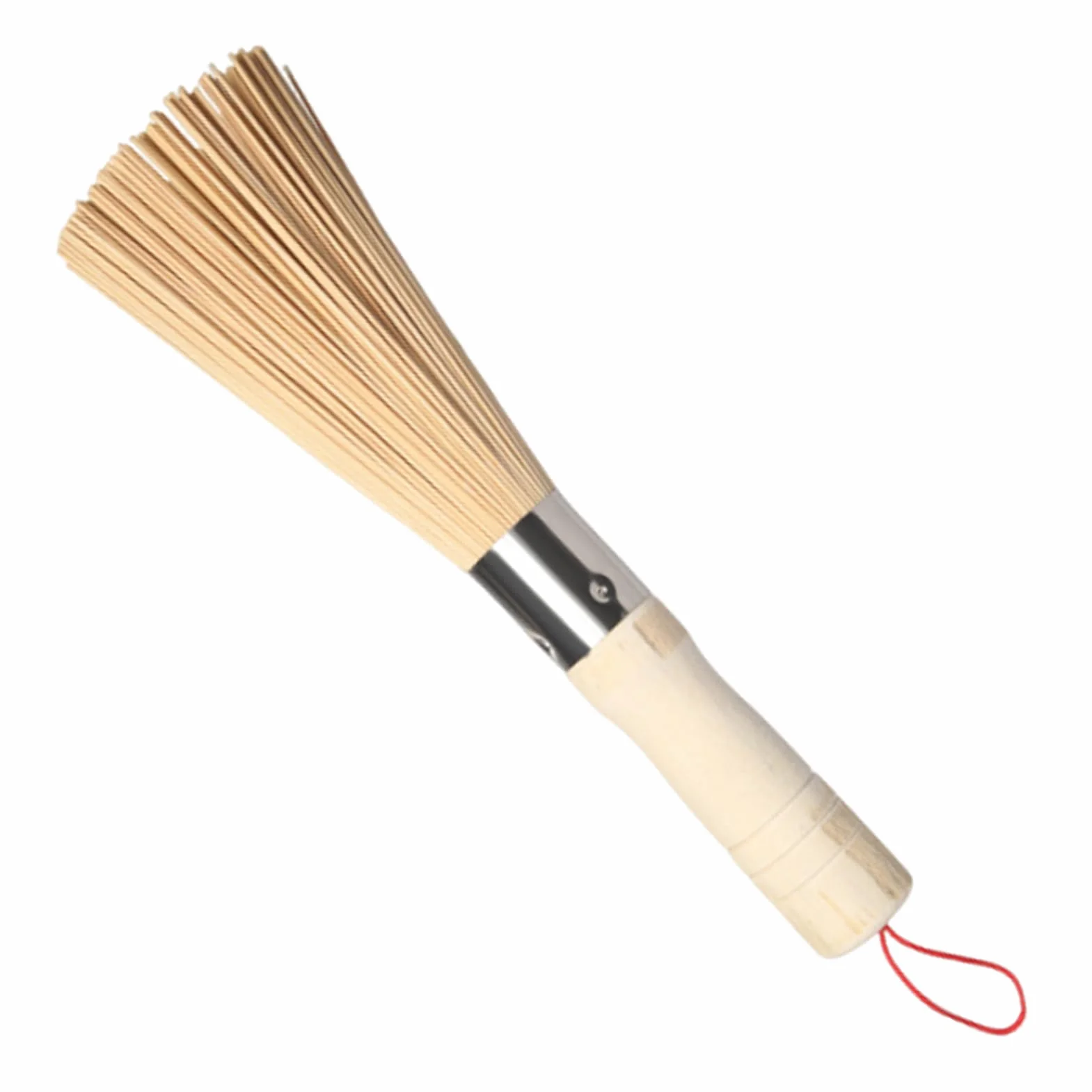 Wooden Kitchen Cleaning Brush for Wok, Non-Scratch Cast Iron Care Scrubber with Hangable Loop, 9.84 Inches