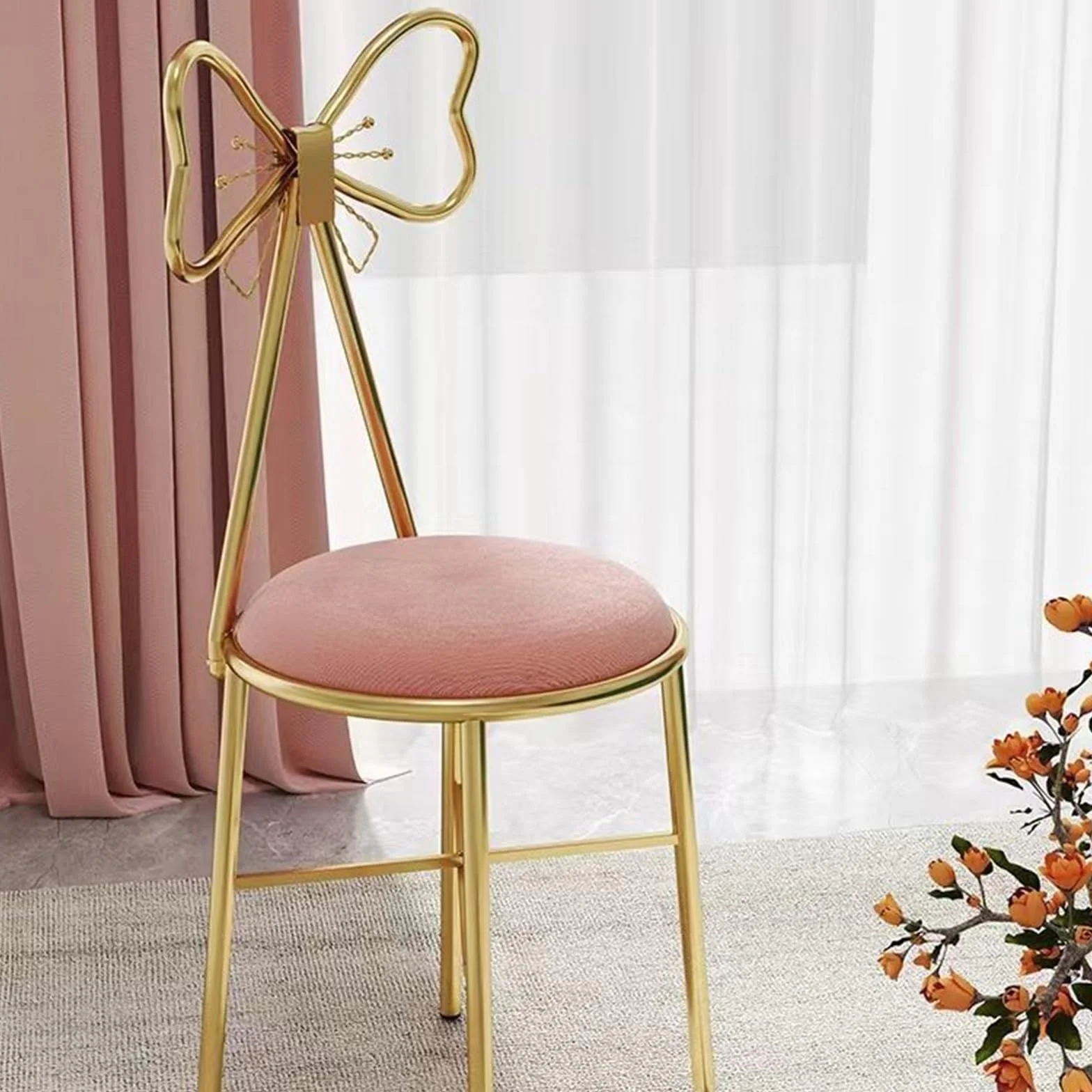 Pink Vanity Chair - Girls Best Gift Dressing Table Stool Velvet Vanity Table Chair With Lovely Bowknot High Backrest Comfortable Makeup Chair For Girls Room,Clothing Store,Dressing Room (Color : Whit