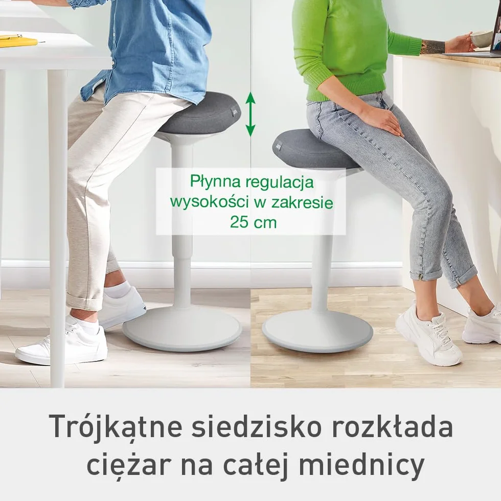 Stołek Leitz Ergo Active z Unikalną Komfortową Poduszką z Pianki o Podwójnej Gęstości, Regulowana Wysokość Od 57 do 82cm, Siedzisko w 100% z Recyklingu, Udźwig 110kg, Seria Ergo, Jasnoszary, 65450085