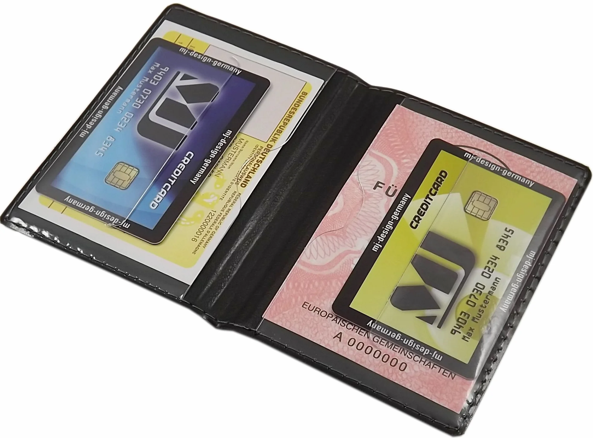 myledershop Eleganckie etui na dowód osobisty / etui na karty kredytowe z kontrastowym szwem, 4 przegródki, MJ-Design Germany Made in EU, Wzór 3 / czarny, Einheitsgröße, Kieszeń na dowód osobisty