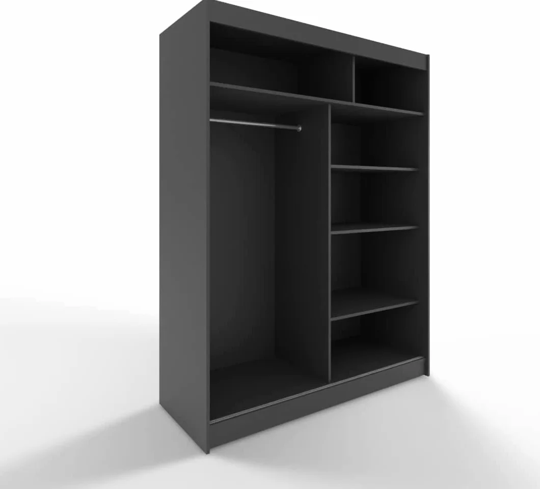 ML Furniture C5 szafa na ubrania z drzwiami przesuwnymi 150x200x58 cm lustra czarny