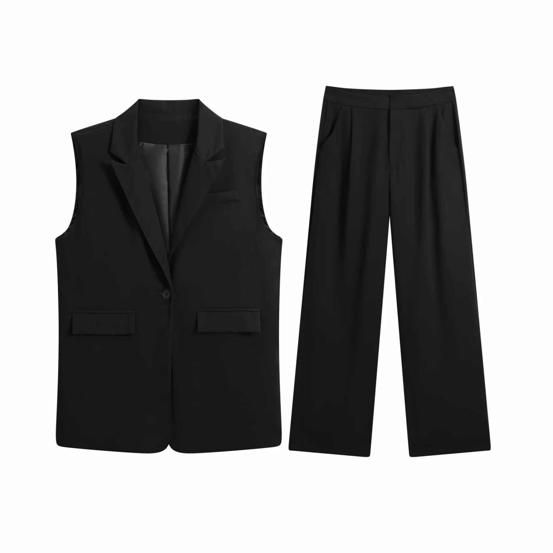 YYNUDA 2-częściowy strój damski, na lato, do biura, elegancki zestaw, z kieszeniami, jednokolorowy, odświętny, streetwear, na co dzień, lekki garnitur