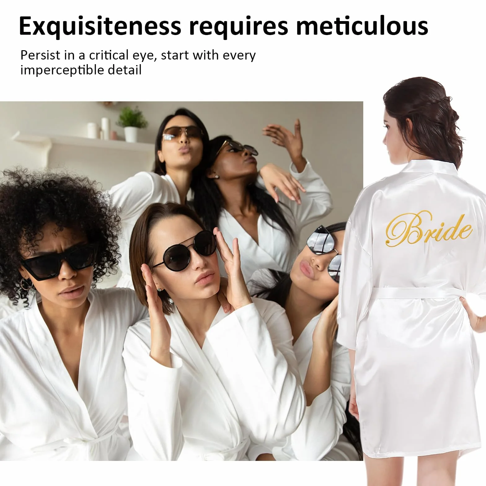 HENGBIRD Bride damski szlafrok satynowy kimono dekolt w serek bielizna nocna z kapciami na wesele dekoracja imprezowa JGA biały, XL