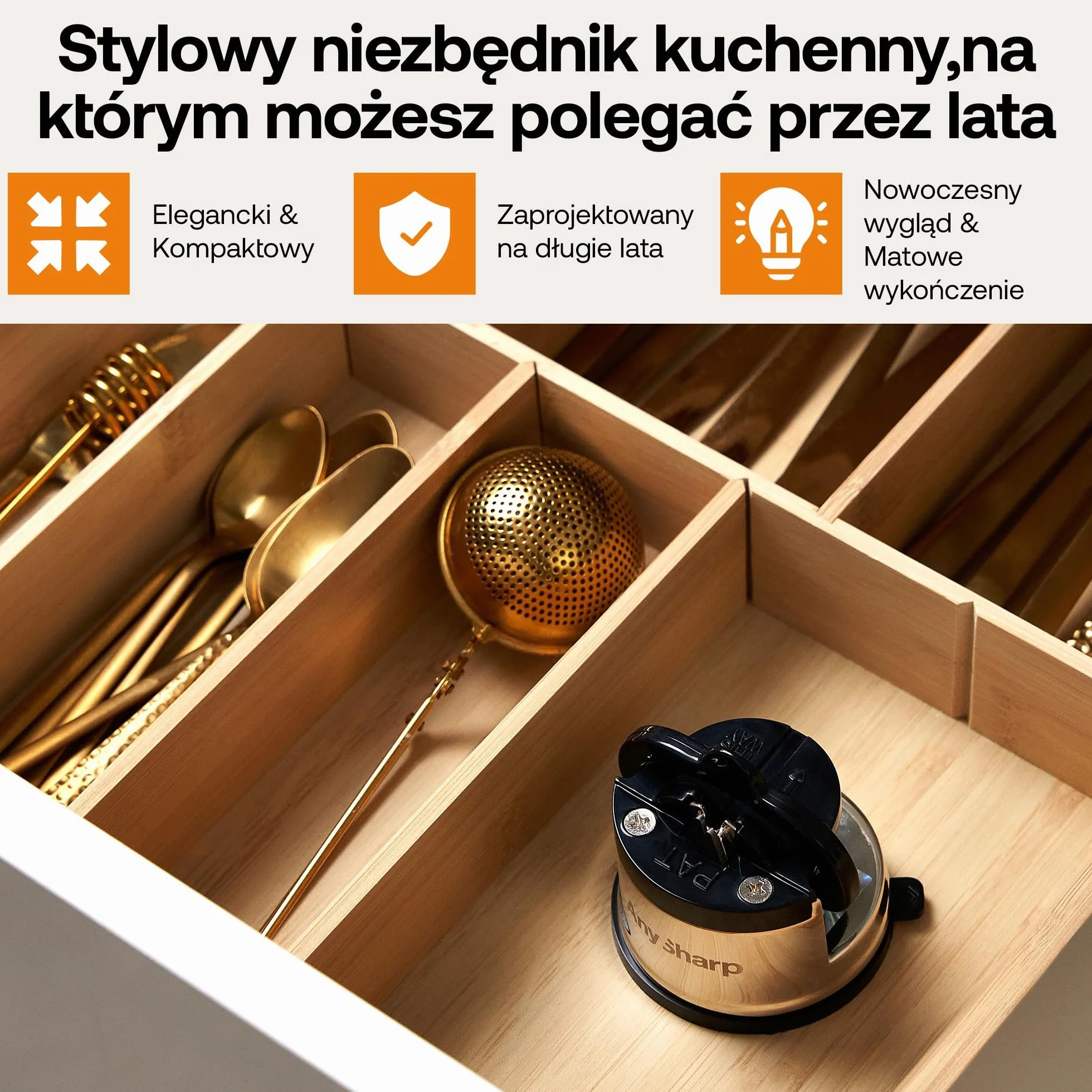 AnySharp Pro Metalowa Ostrzałka do Noży, Bezpieczne Ostrzenie, Stal Hartowana, Ząbkowane, Kompaktowa, Srebrna