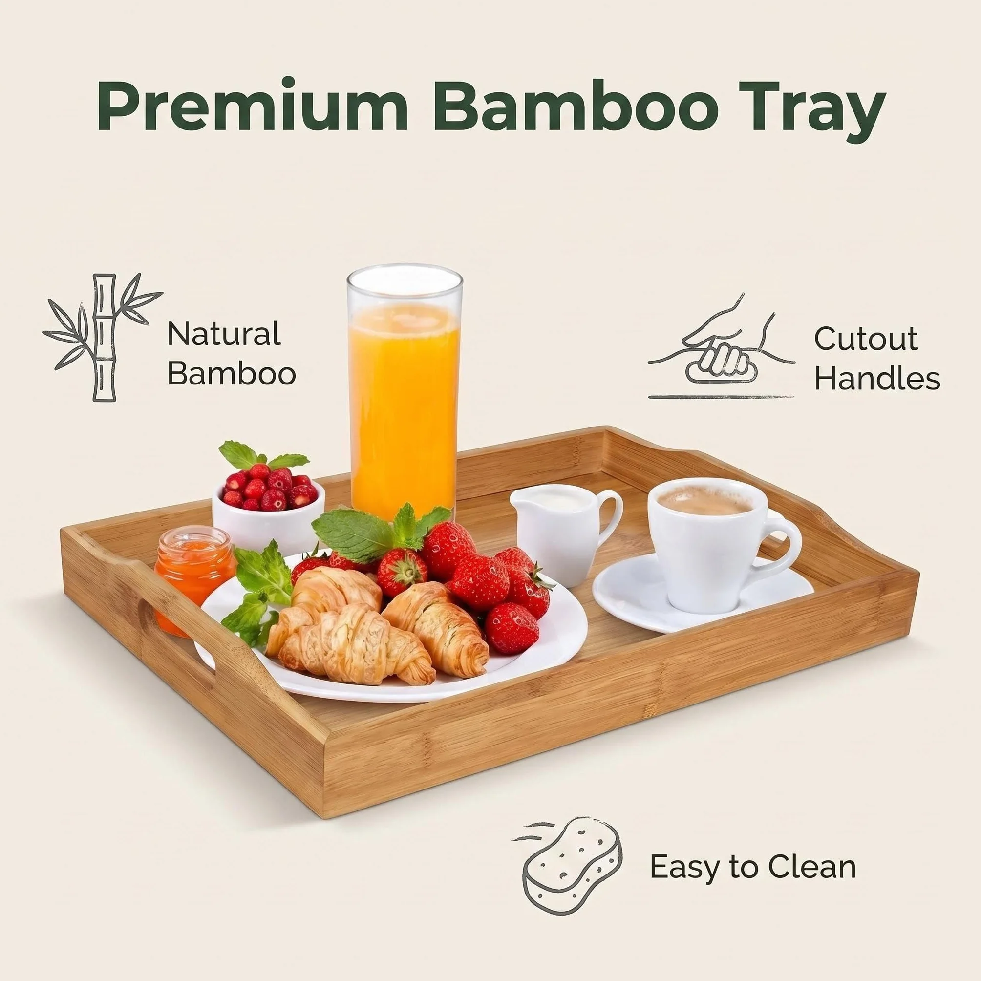 Bambusowa taca do serwowania 40x30x3 cm z uchwytami
