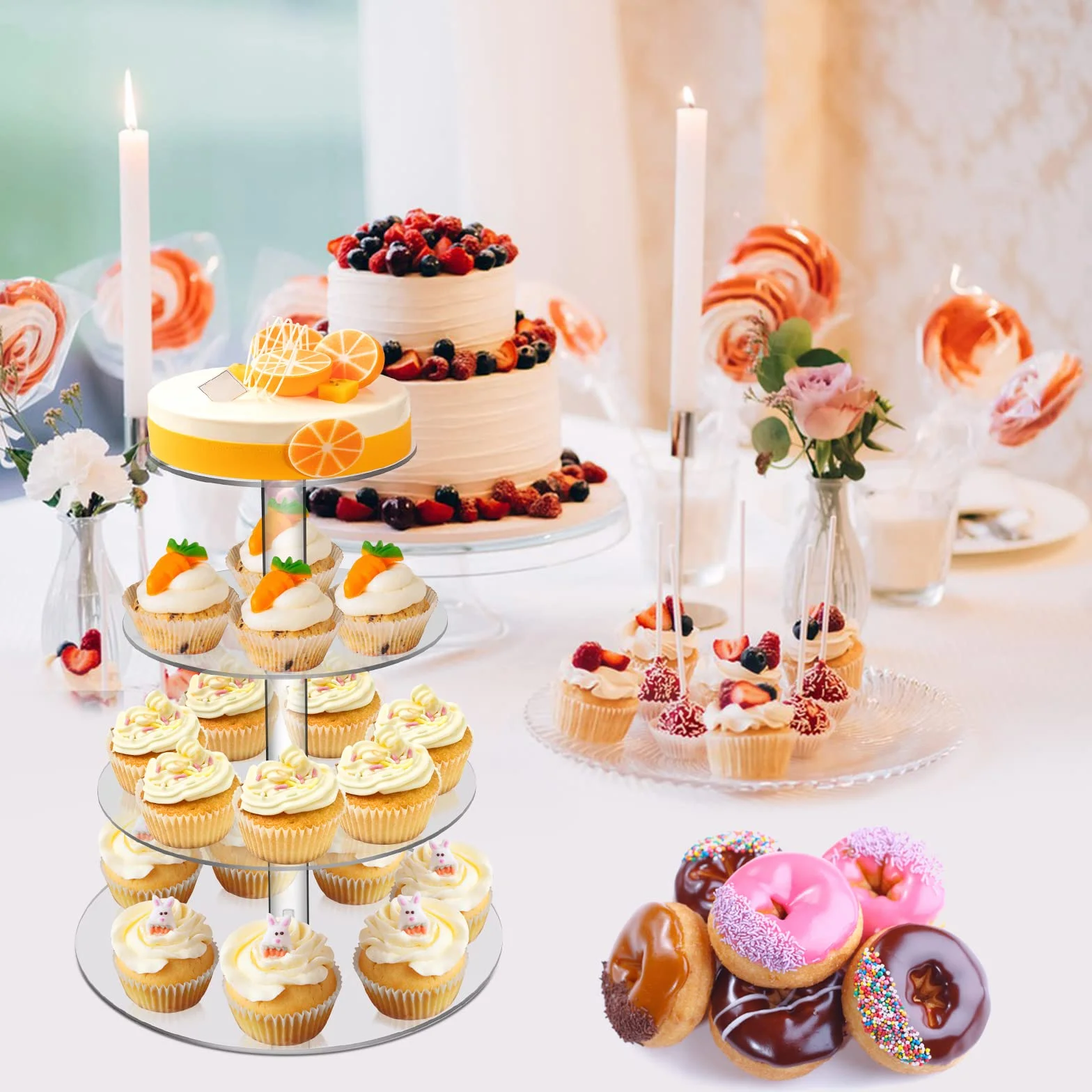 Akrylowy Stojak na Babeczki 4-Poziomowy Wieża Deserowa na Ślub Baby Shower