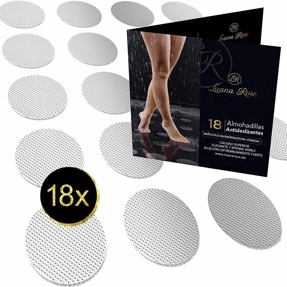 Luana Rose Naklejki antypoślizgowe pod prysznic i wannę - XXL Plastry - okrągłe 10 cm Ø - antypoślizgowe naklejki pod prysznic i wannę (18 sztuk)