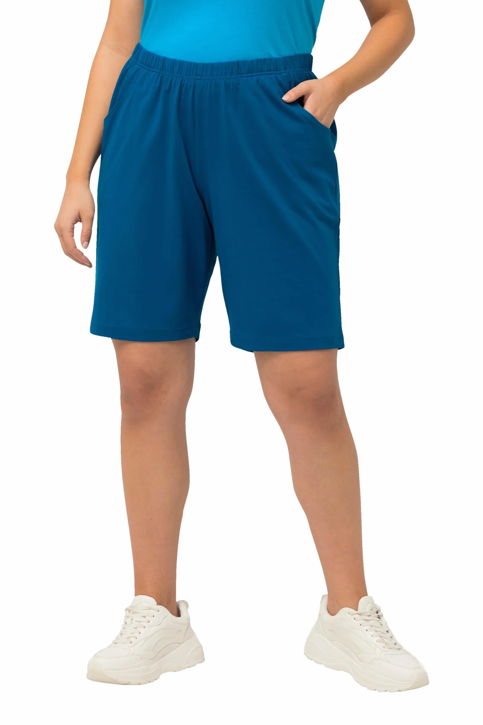Ulla Popken, Damskie duże rozmiary, szorty z dżerseju, kieszenie, elastyczny ściągacz, niebieski, 32W / 32L