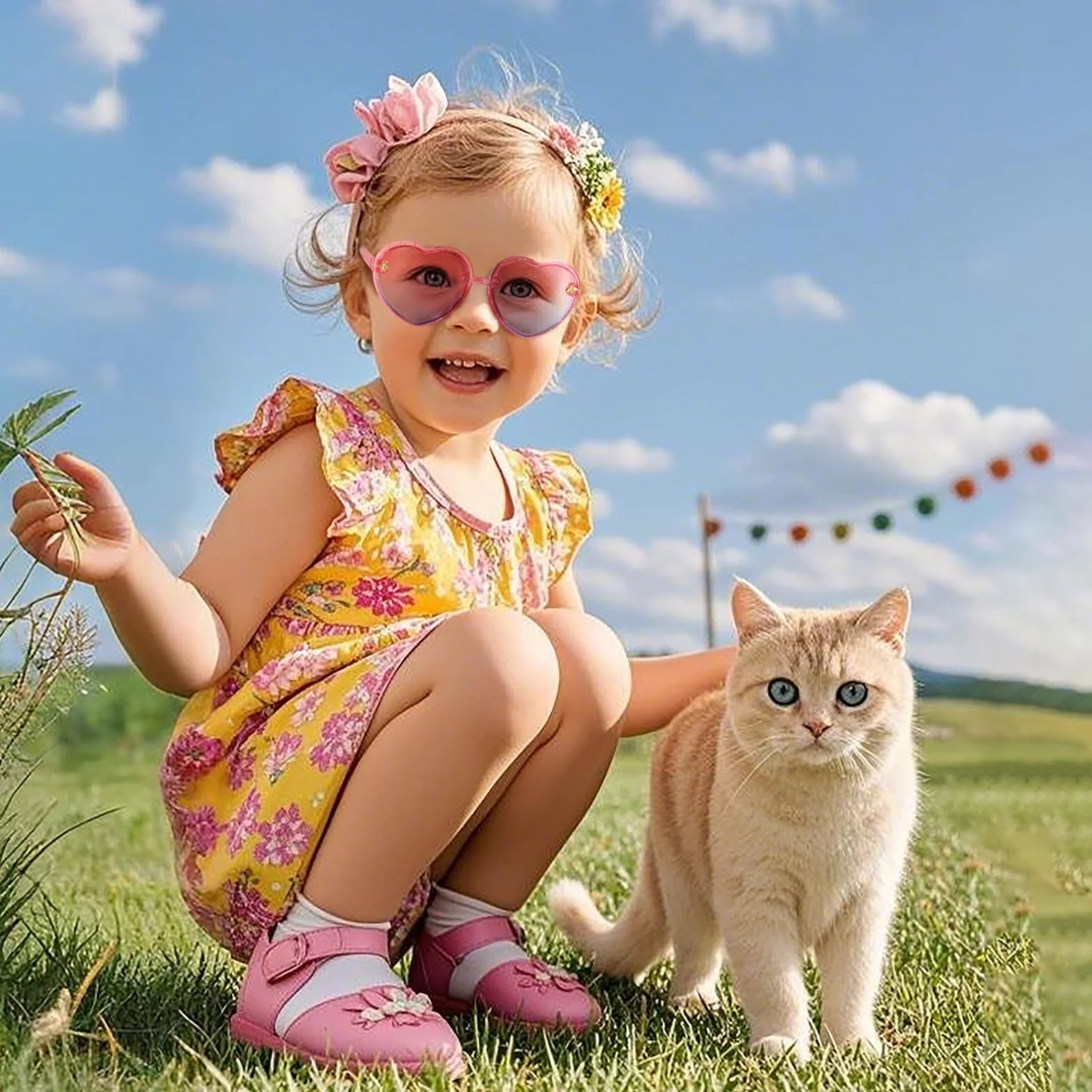 DRESHOW Dziecięce Okulary Przeciwsłoneczne Okrągłe Kwiatowe Okulary dla Dziewczynek Chłopcy Na Zewnątrz Plaża Wakacje Śliczne Okulary Akcesoria Imprezowe
