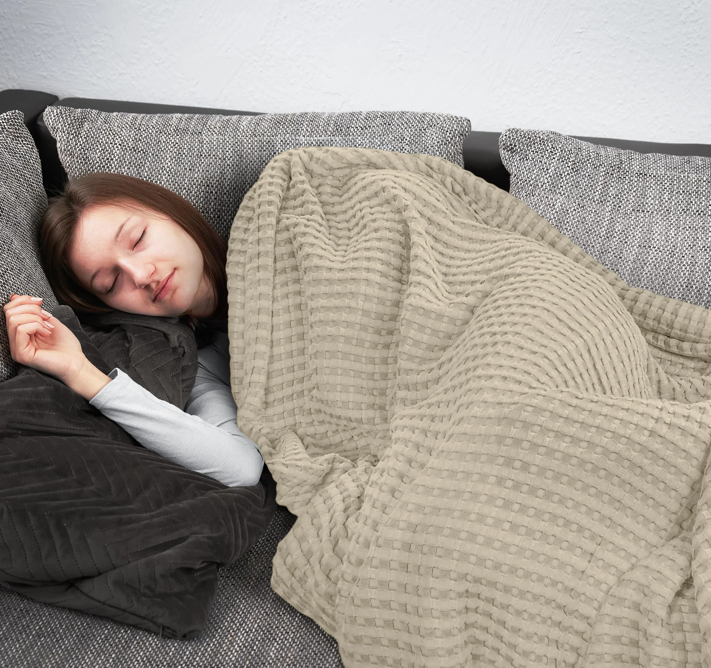 Utopia Bedding bawełniany koc waflowy 300 GSM (Khaki - 228x228 cm), miękka, lekka, oddychająca kołdra na każdą porę roku