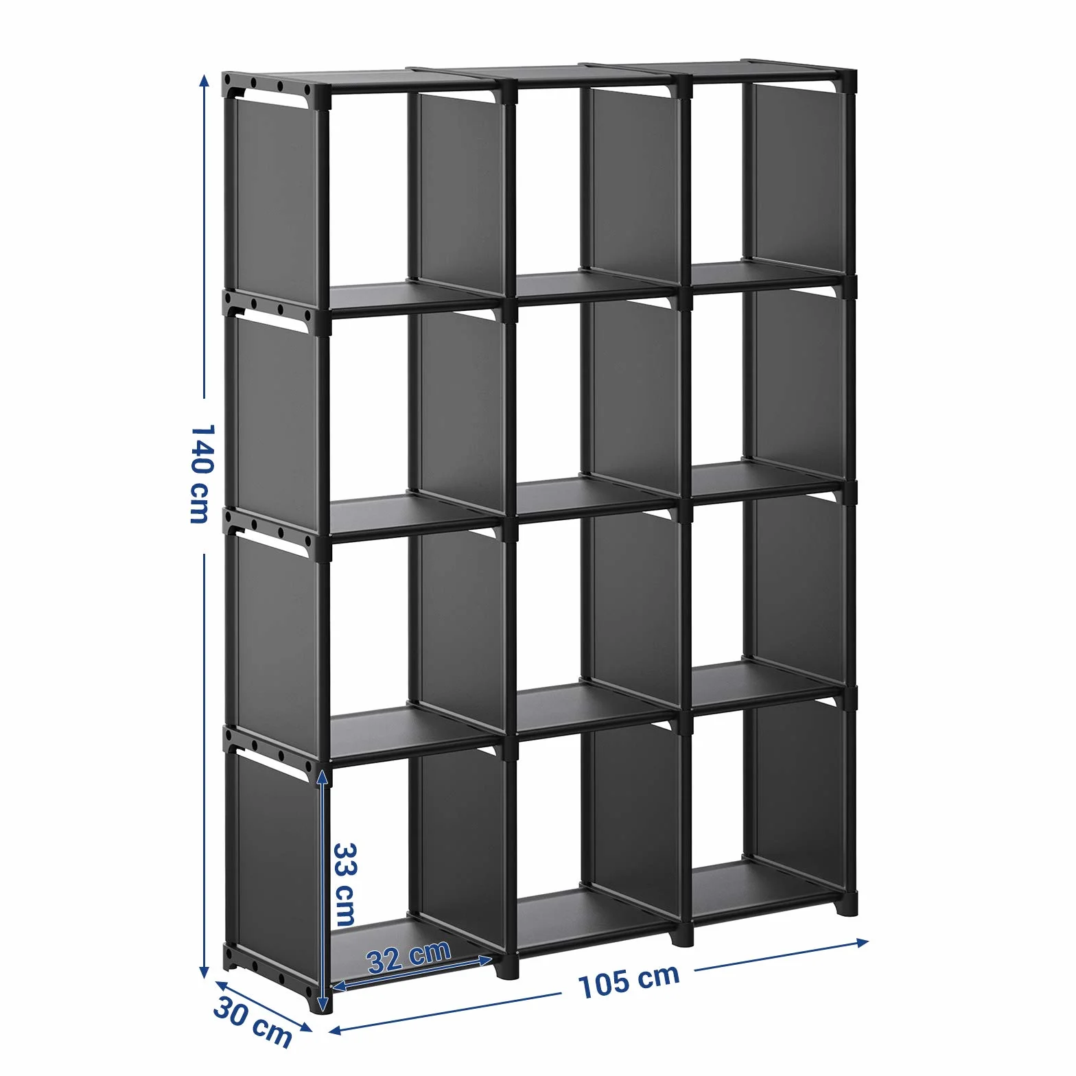 SONGMICS Regał z 12 przegródkami szafa modułowa 105x30x140 cm Czarny