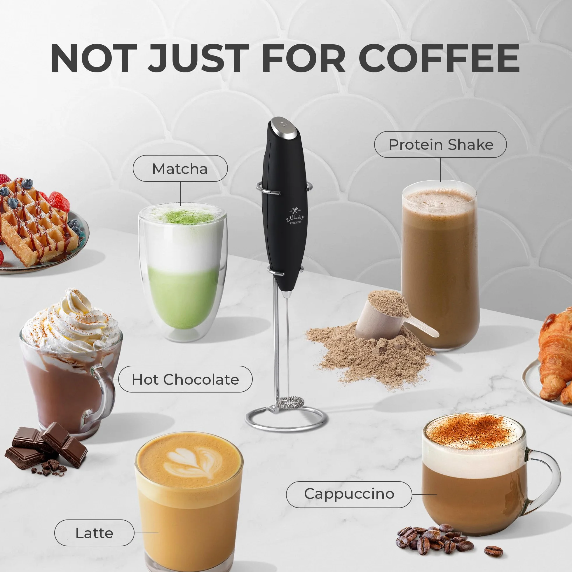 Zulay Milk Boss oryginalny ręczny spieniacz do mleka, do latte, mikser do kawy, minispieniacz do cappuccino, frappe, matcha, gorącej czekolady, czarny