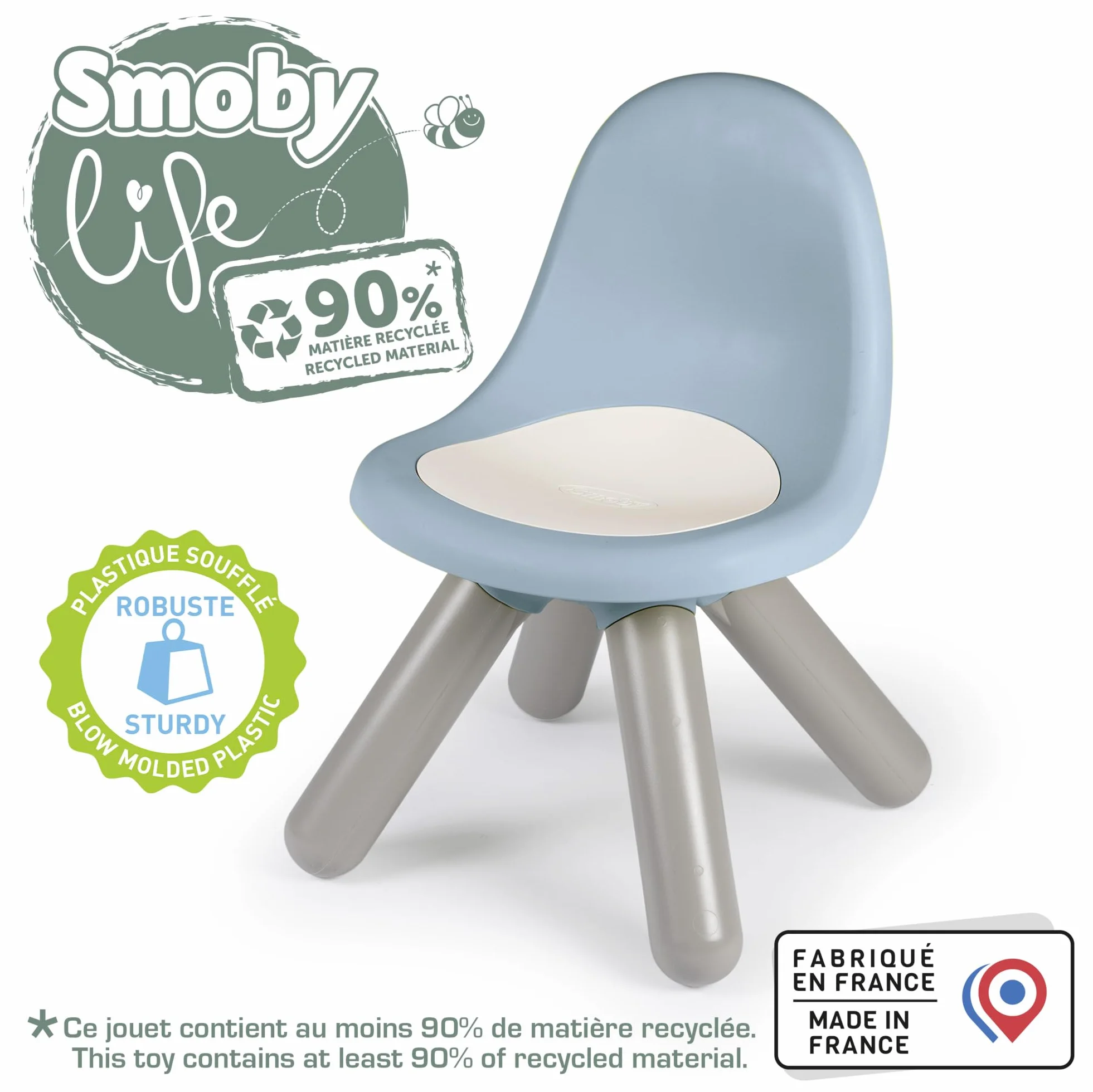 Smoby Life - Krzesło dziecięce w kolorze niebieskim - Do użytku wewnątrz i na zewnątrz - Powłoka anty-UV - Materiał z recyklingu - Od 18 miesięcy - Wyprodukowano we Francji