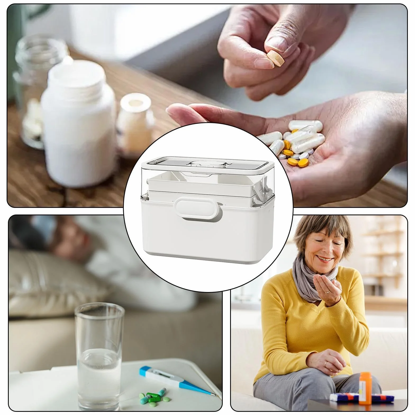 Medicine Organizer 3 Tier Storage with Tray, Compact Home Medicine Cabinet for Pills and Daily Necessities