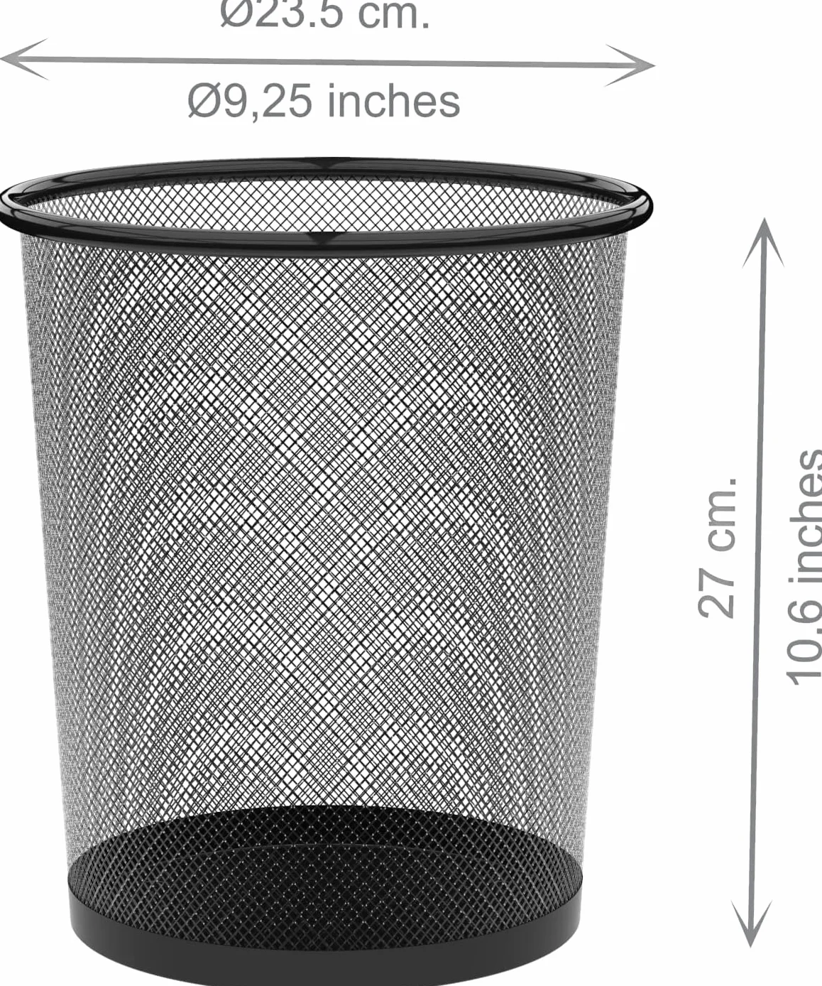 Kosz na śmieci z siatki metalowej 10 litrów czarny Ø23,5 x 27 cm, kosz na śmieci do łazienki, kuchni, organizera na biurko, biuro, recykling