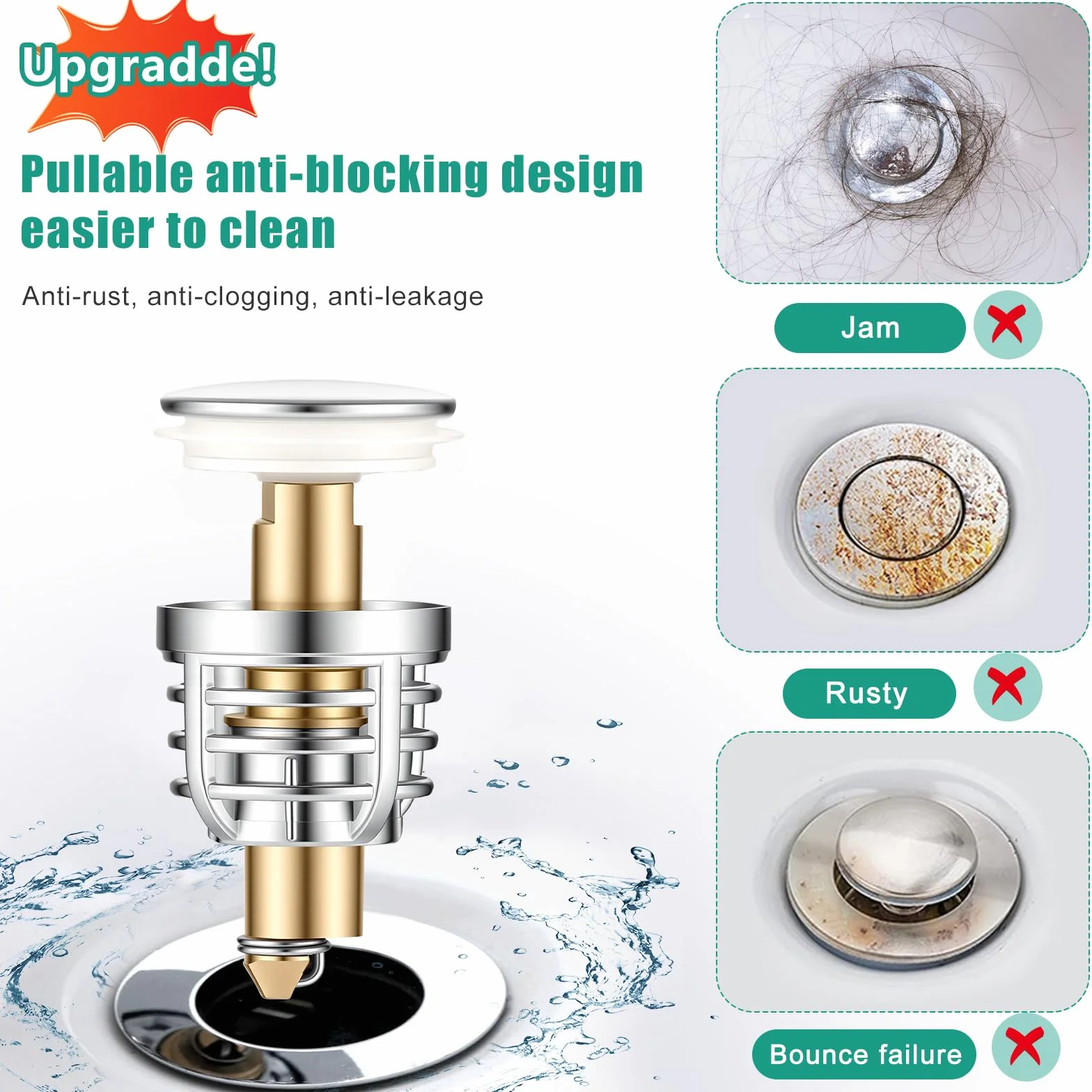 Diboniur Ulepszony korek do zlewu łazienkowego, uniwersalny korek do umywalki Pop up, metalowy korek odpływowy do wanny, kuchni, umywalki (otwór odpływowy 32 – 42 mm)