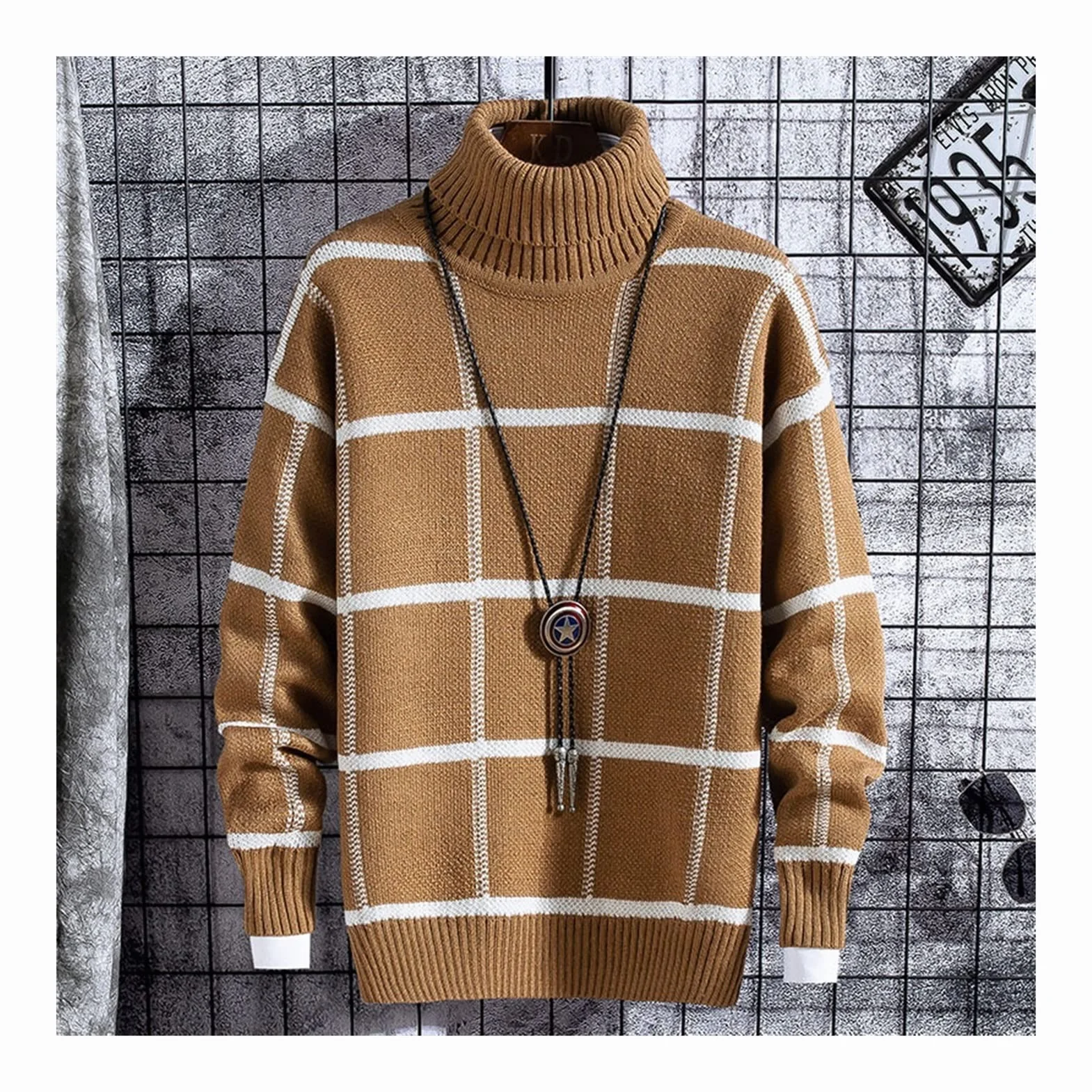 Męski sweter sweter męski ubrania zima grube ciepłe męskie pled swetry moda klasyczny golf Boże Narodzenie męski sweter ciepły sweter z dzianiny (kolor: C3, rozmiar: 3XL)