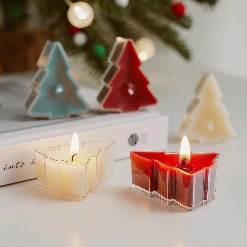 Świeczki typu tealight, 24 sztuki świec w kształcie choinki, świąteczna świeczka zapachowa, do relaksu, na imprezę, urlop, Nowy Rok, jako dekoracja