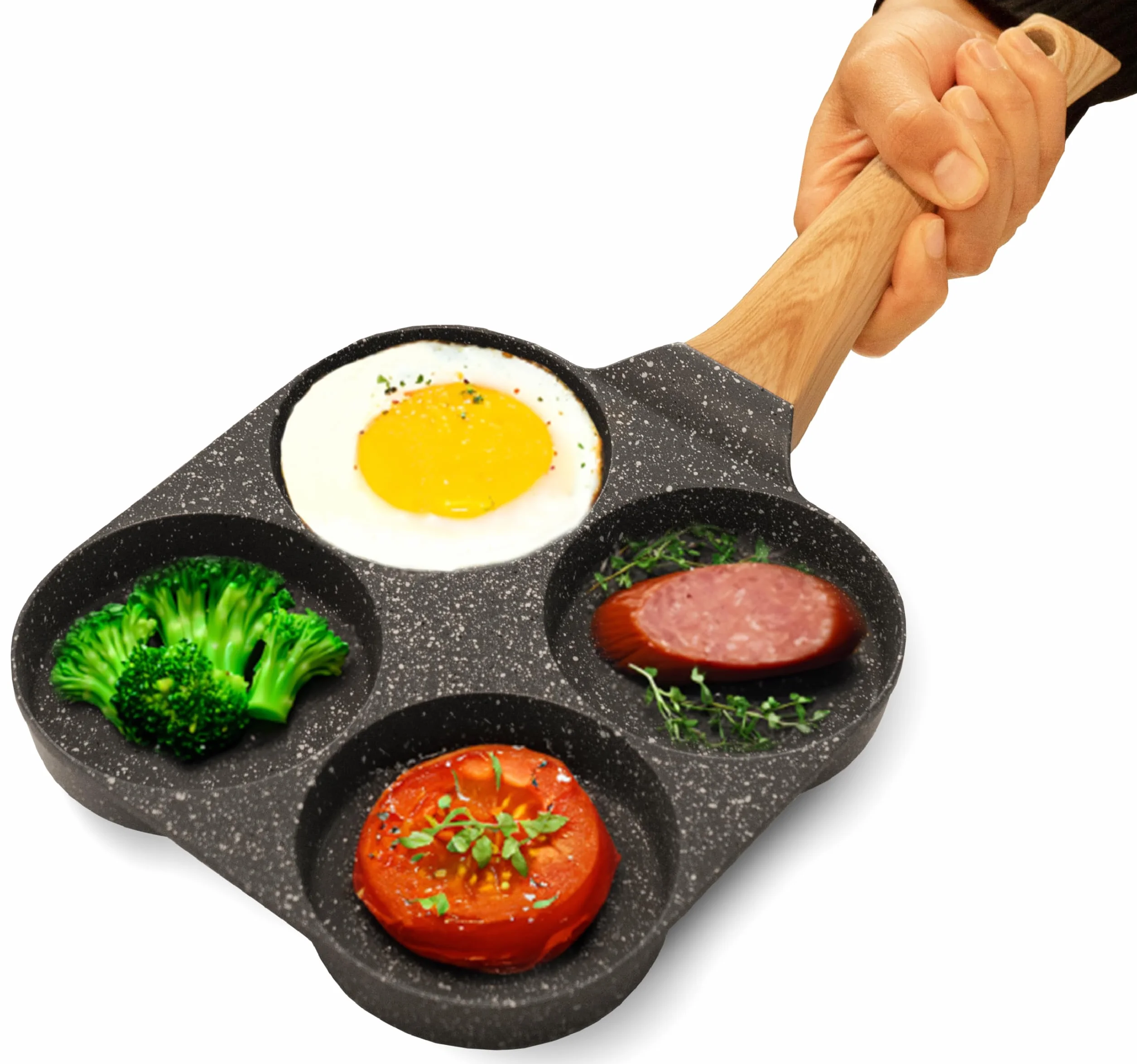 joeji's Kitchen 4 pierścienie do jajek mini patelnia do naleśników nieprzywierająca indukcyjna uchwyt bakelitowy