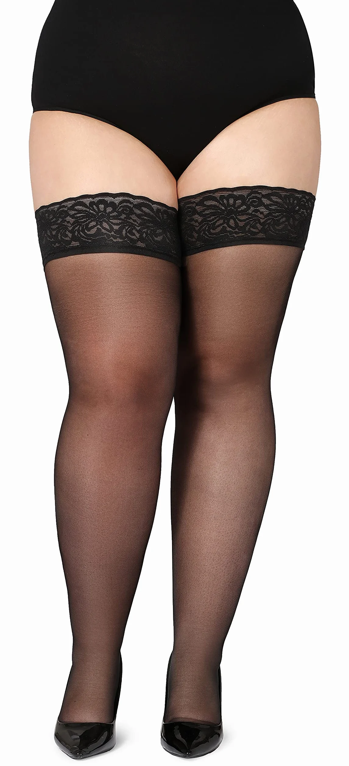 Bellivalini Damskie Pończochy Samonośne z Koronką Plus Size 40 DEN BLV-1127