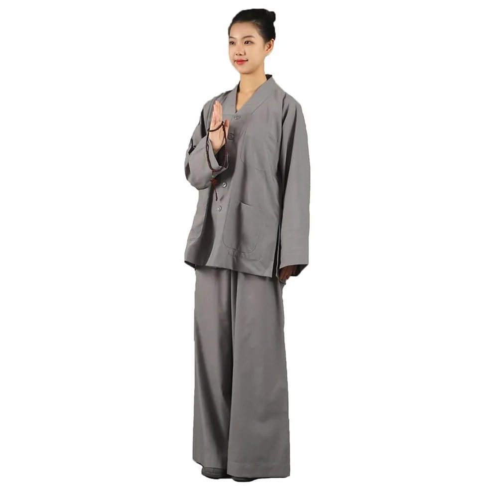 Męski Damski Kostium Mnicha Lato Wygodne Oddychające Medytacja Mnicha Robe Arhat Ubrania(Gray,4XL)