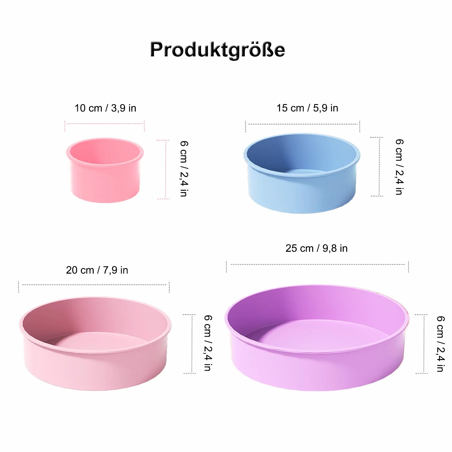 Zestaw 4 silikonowych foremek do pieczenia, okrągłych, foremek do ciasta, zestaw silikonowy, 10 cm, 15 cm, 20 cm, 25 cm, nieprzywierająca silikonowa forma do ciasta, do ciast, serników (różne kolory)