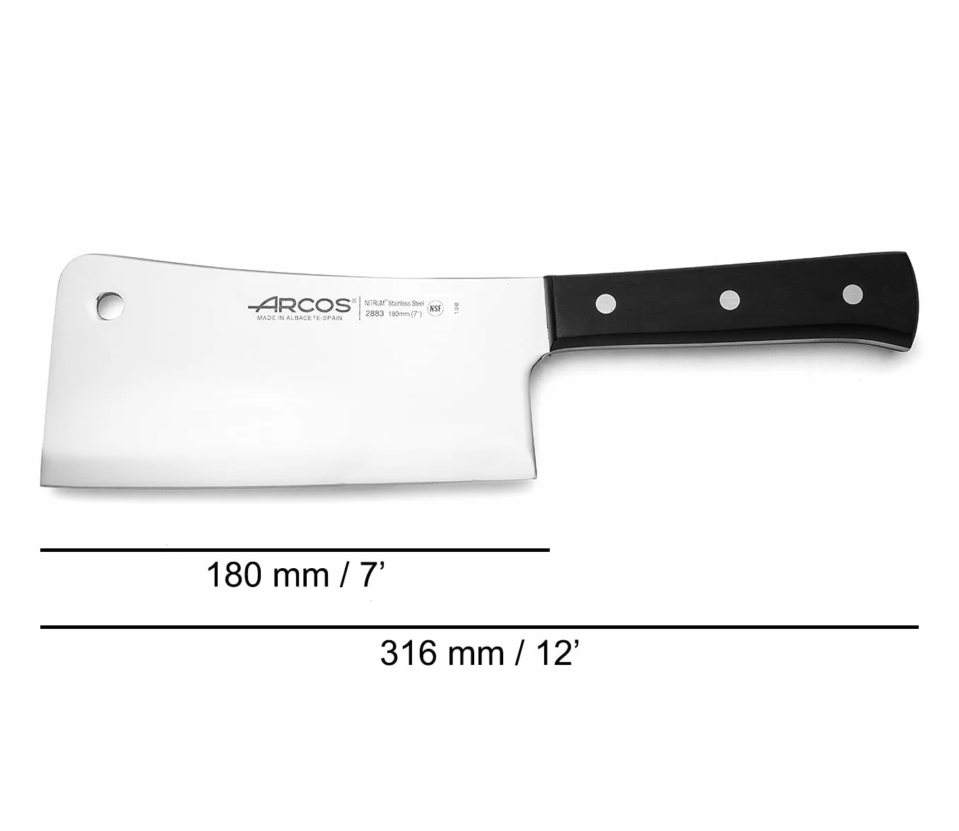 ARCOS Nóż tasak 18 cm Nitrum stal nierdzewna ostrze 180 mm, profesjonalny nóż do trybowania
