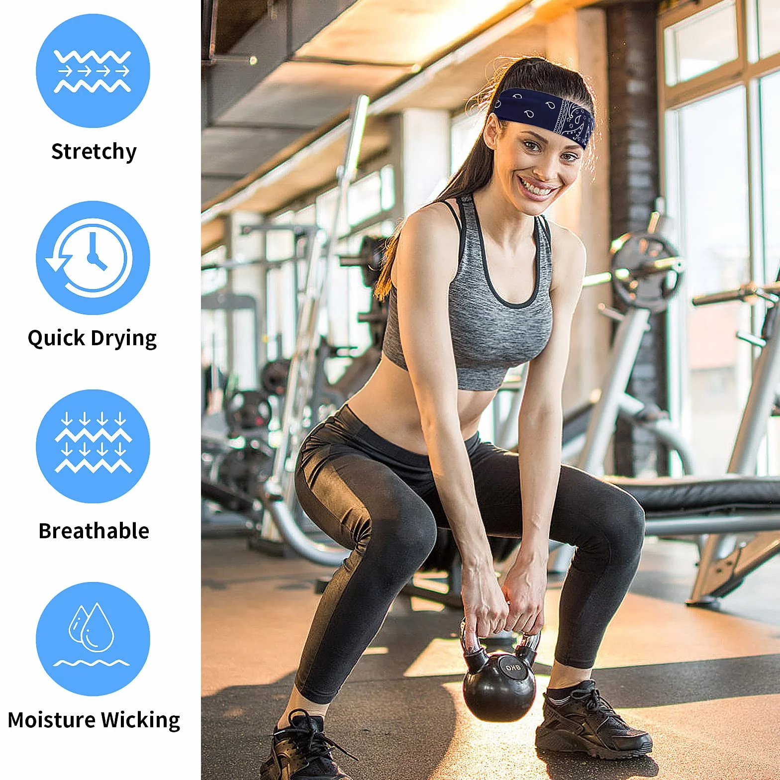 Lusofie Sportowa opaska na głowę, elastyczna bandana sportowa, regulowana bandana piracka, dla mężczyzn, opaski odprowadzające , sportowe, antypoślizgowe, do jogi, odprowadzające wilgoć, 4 szt