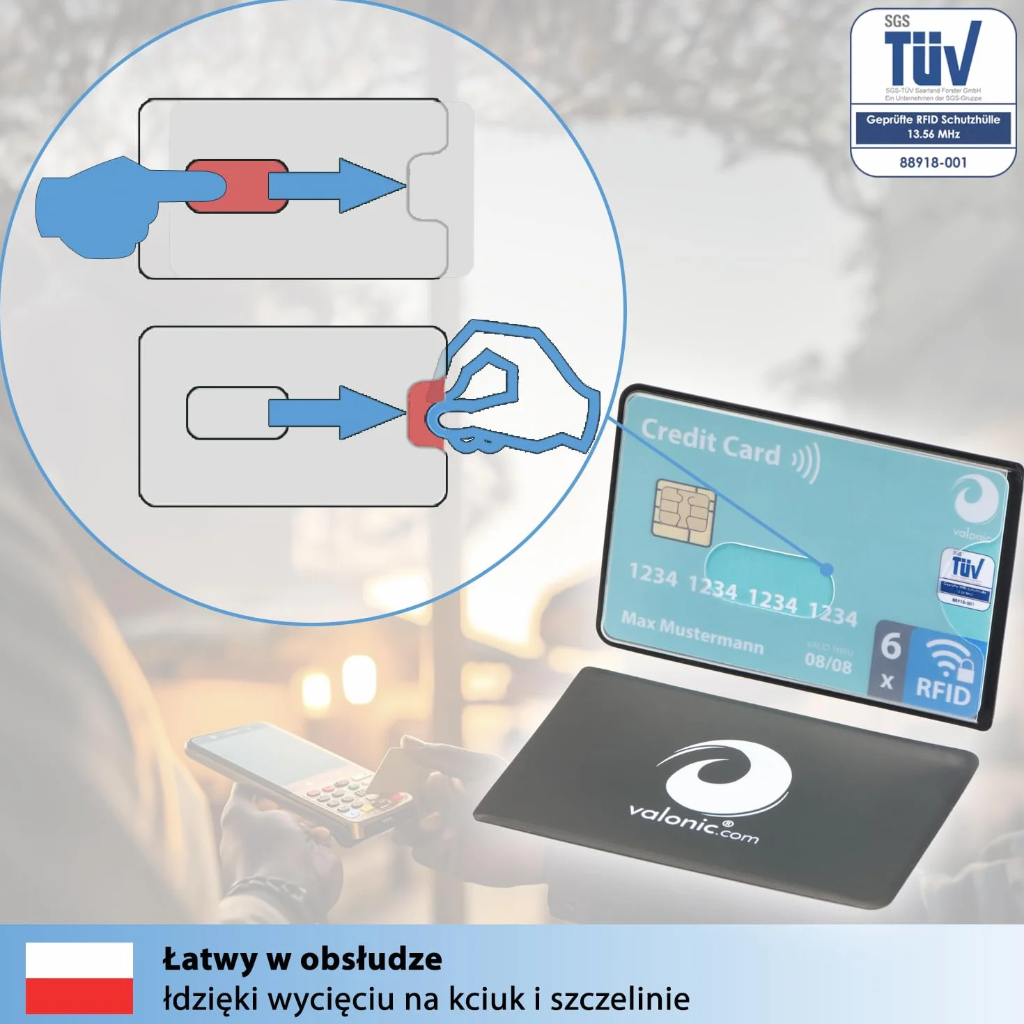 valonic RFID Blocker osłona ochronna - 6 sztuk - przetestowane przez TÜV - tworzywo sztuczne - przezroczyste - osłony ochronne NFC - osłona do kart kredytowych i kart EC