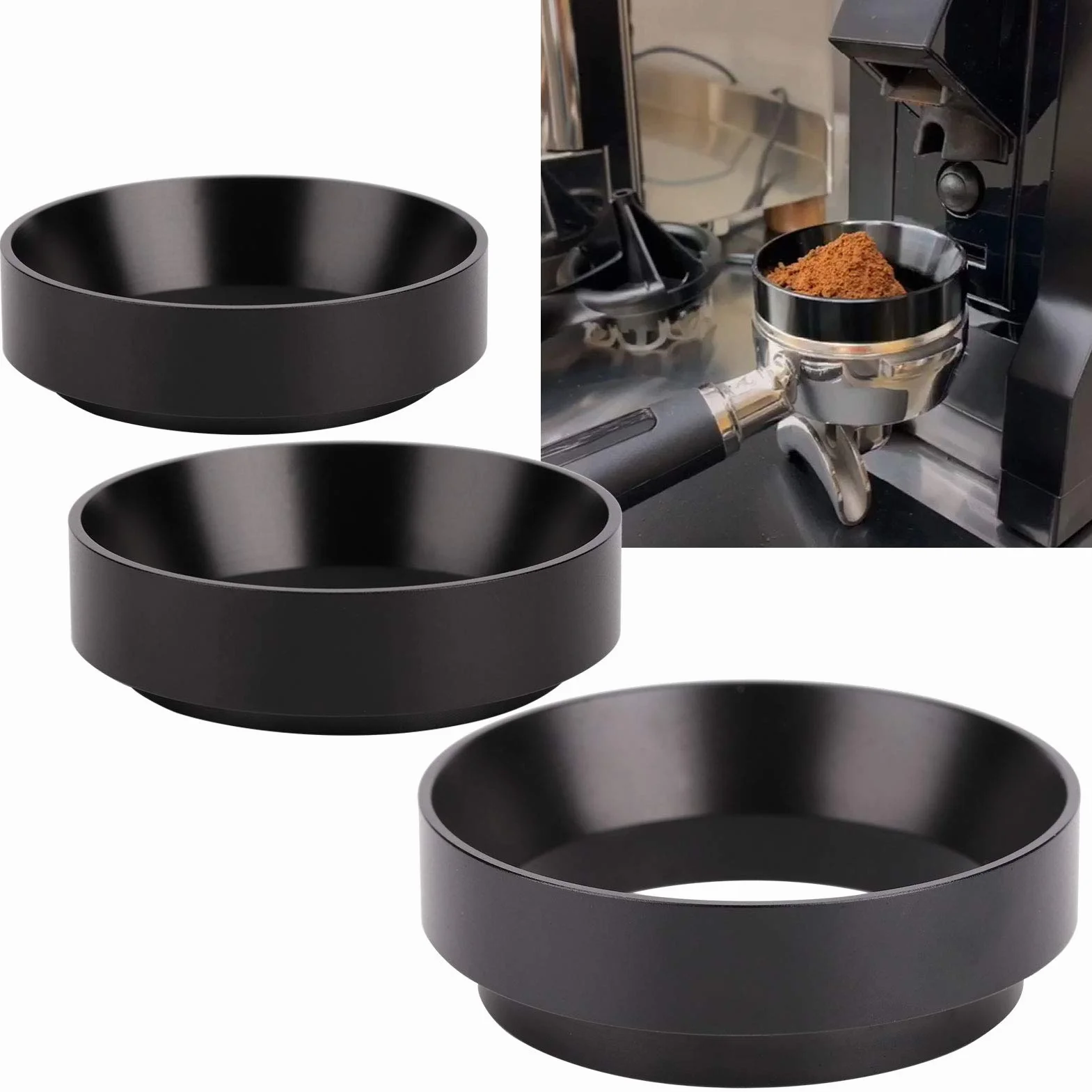 Aluminiowe pierścienie dozujące do kawy 58 mm, lejek magnetyczny, akcesoria do ekspresu, czarne