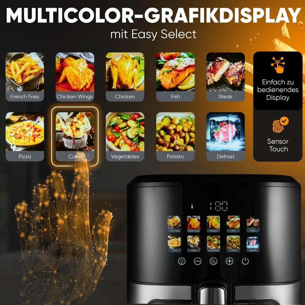 Proficook, Frytownica na gorące powietrze 6,5 l 1700 W PC-FR1286H - ​​Stal nierdzewna, 9 programów automatycznych, Oszczędzanie energii, Automatyczne wyłączanie, Zimny ​​uchwyt