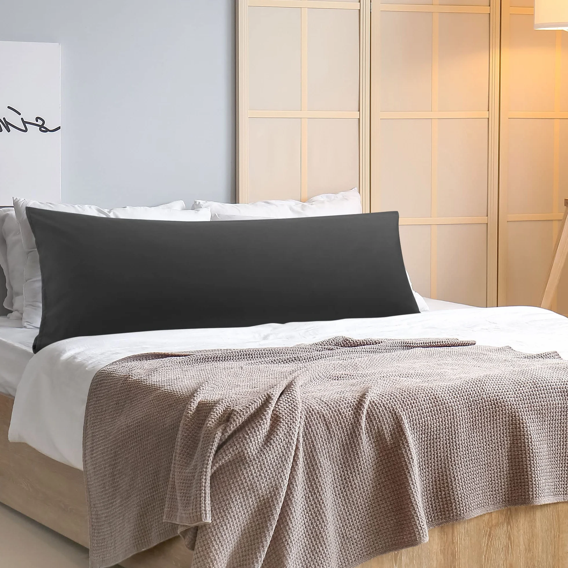 PiccoCasa Poszewka na poduszkę 50x150 cm z mikrofibry, czarna