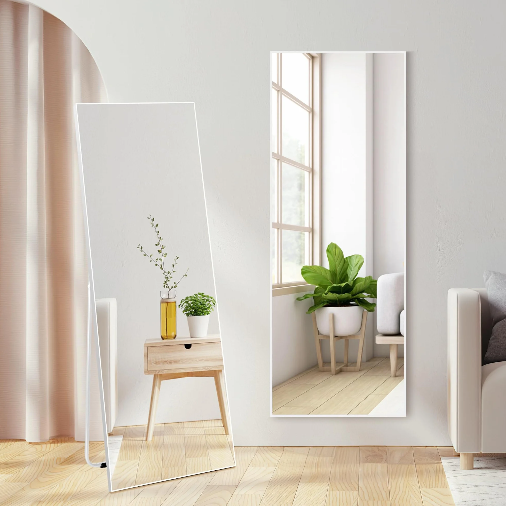 Lustro podłogowe 140 x 51 cm, prostokątne białe lustro ścienne, wysokiej jakości lustro do umieszczenia na ścianie lub podłodze