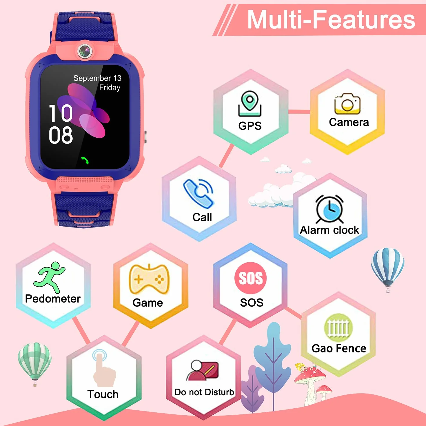 Smartwatch dziecięcy telefon, GPS, bransoletka dla dzieci, dwukierunkowa rozmowa, inteligentny zegarek Voice Chat SOS, ekran dotykowy, muzyka, aparat cyfrowy, budzik, krokomierz, prezent dla chłopców,