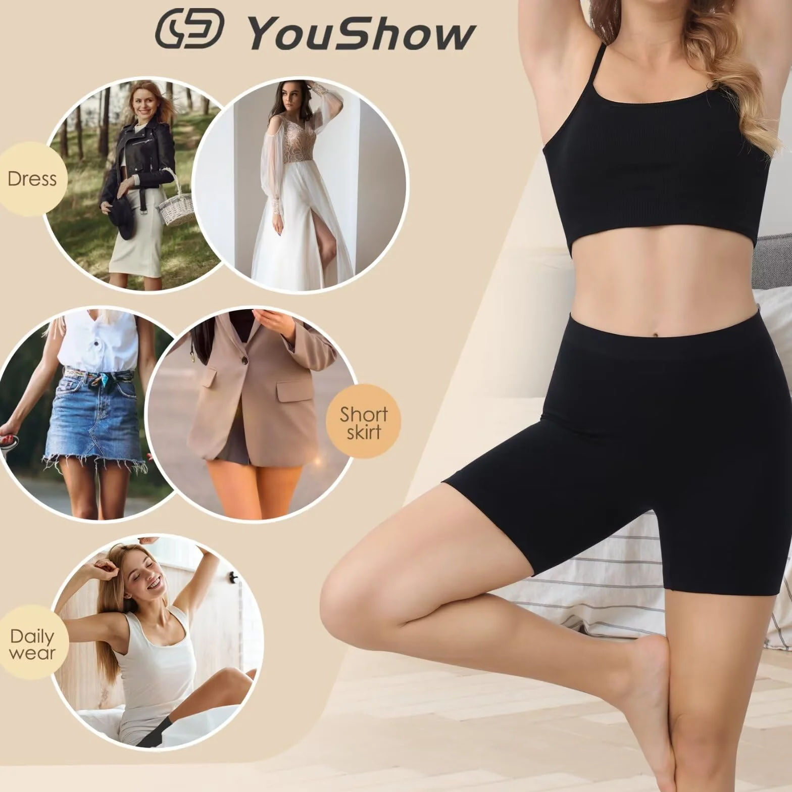 YouShow Damskie spodnie rowerowe, 1/3 szt., wysoka talia, krótkie nogawki, bokserki, spódnica, odporne na otarcia, krótkie legginsy