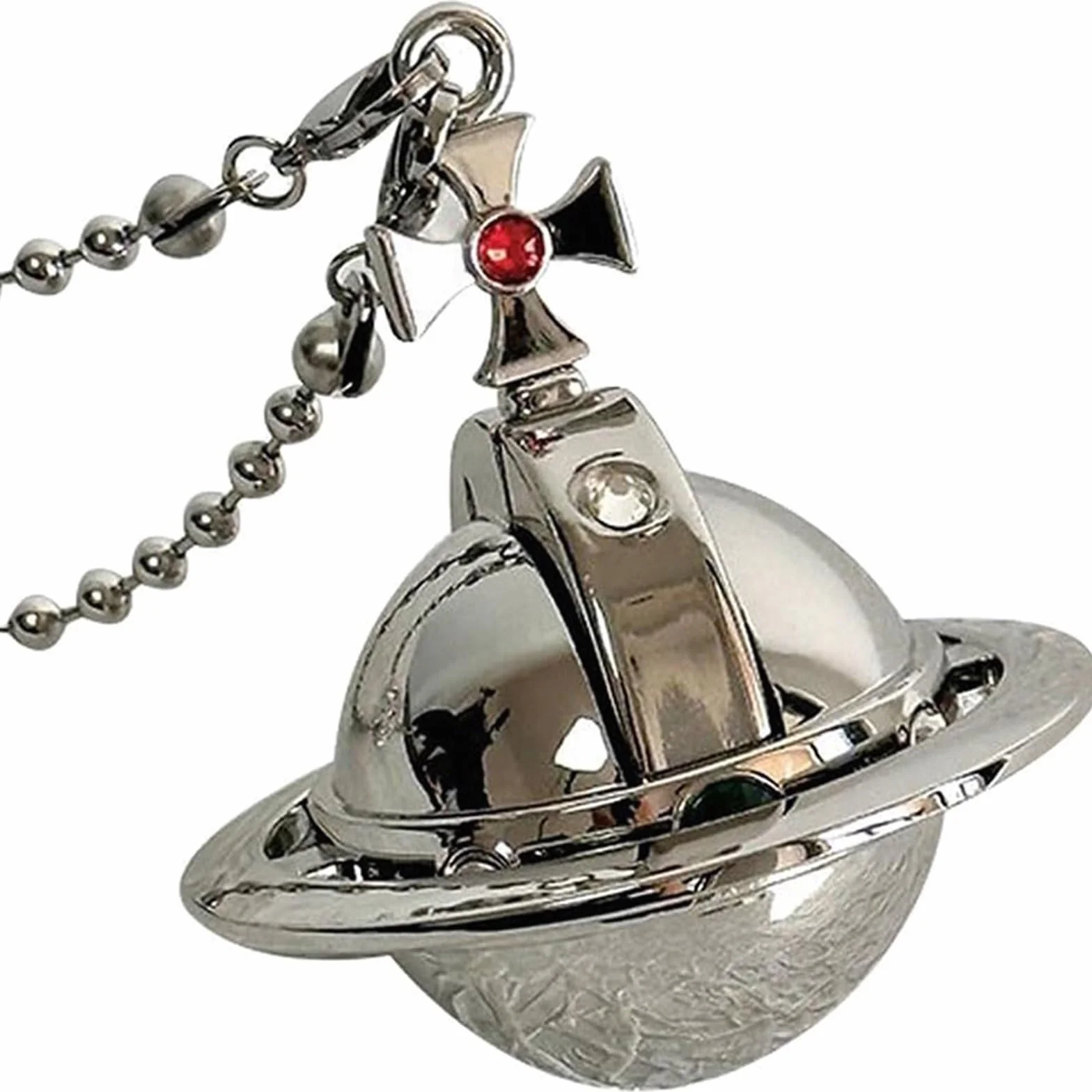 Modny naszyjnik z zapalniczką, kształt Saturna, materiał metalowy, zapalniczka z wymiennym gazem butanowym, prezent dla mężczyzn i kobiet(Silver)