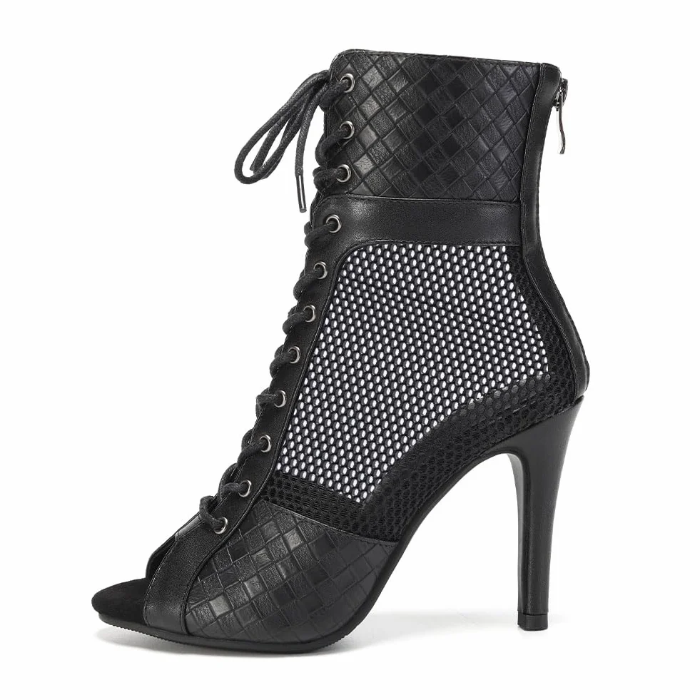 Damskie Buty do Tańca z Otwartymi z Odkrytymi Palcami Salsa Bachata Tango Sznurowane buty do tańca z siateczki