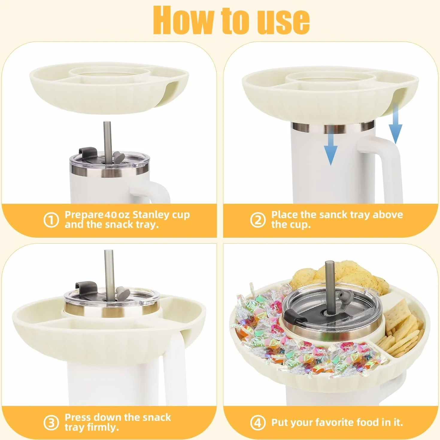 Miska na przekąski Stanley silikonowy talerz z pokrywką 40 uncji 4 przegródki beżowy