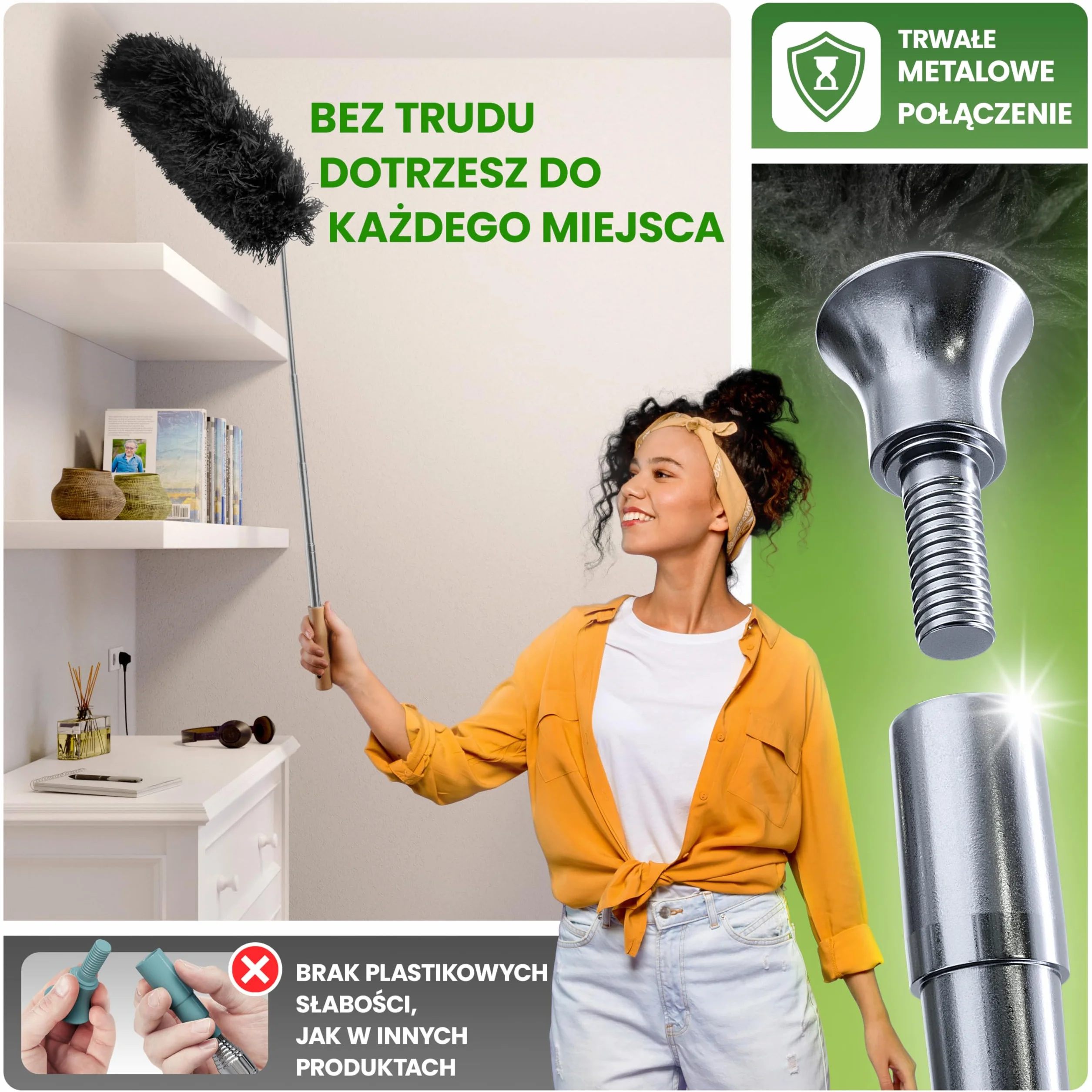 Mop do kurzu Teleskopowy Bambusowy 140 cm z Mikrofibrą