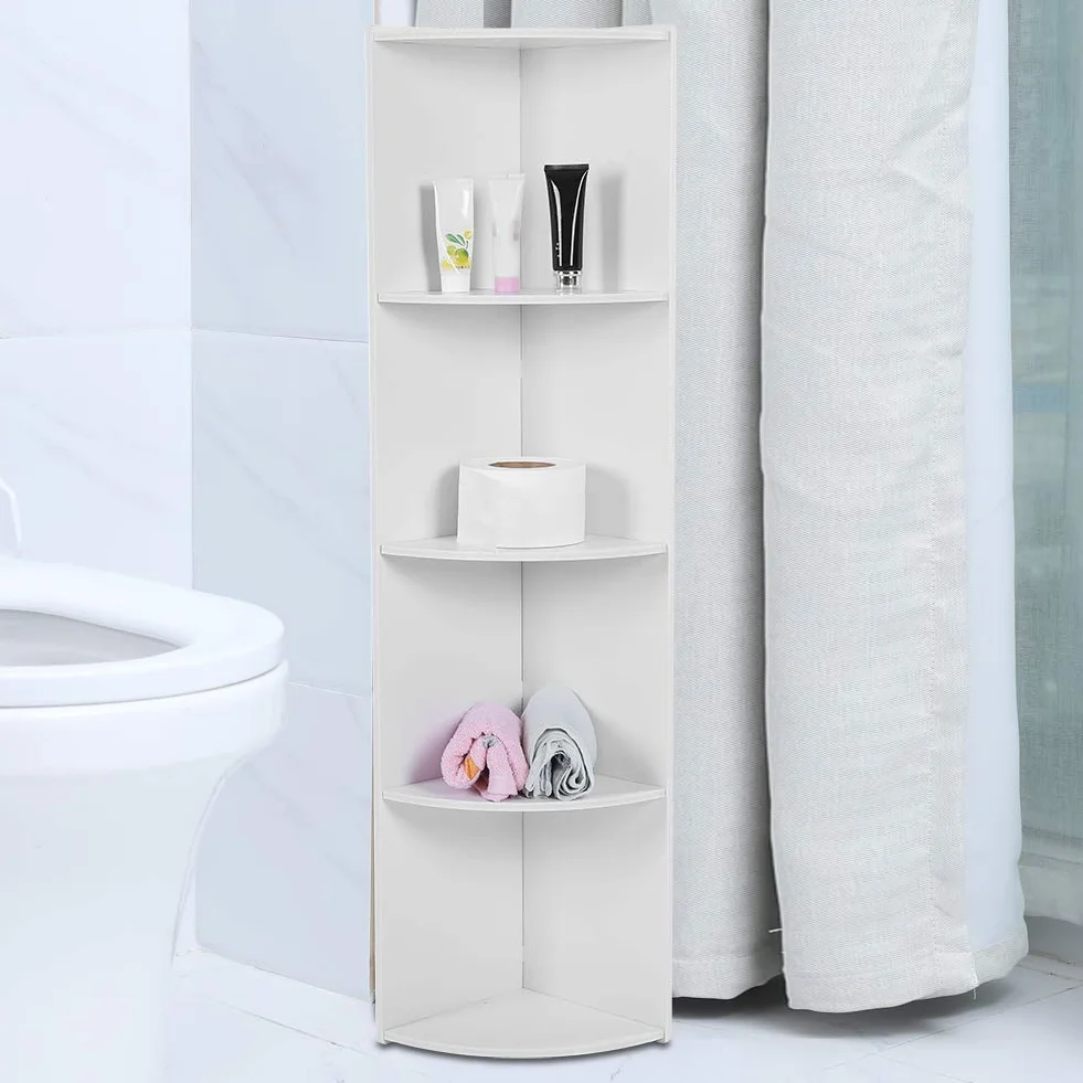 Stojąca półka do przechowywania, trwały drewniany regał narożny 4-poziomowa półka narożna do łazienki salon biuro biała sypialnia 120 * 24 * 24cm