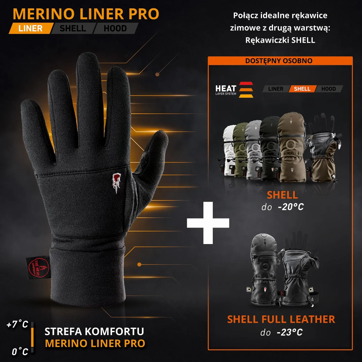 THE HEAT COMPANY - MERINO LINER PRO - wkładki do rękawic - rękawiczki z wełny merynosów - jakość premium - rękawiczki z ekranem dotykowym - damskie i męskie - rękawiczki sportowe - czarne